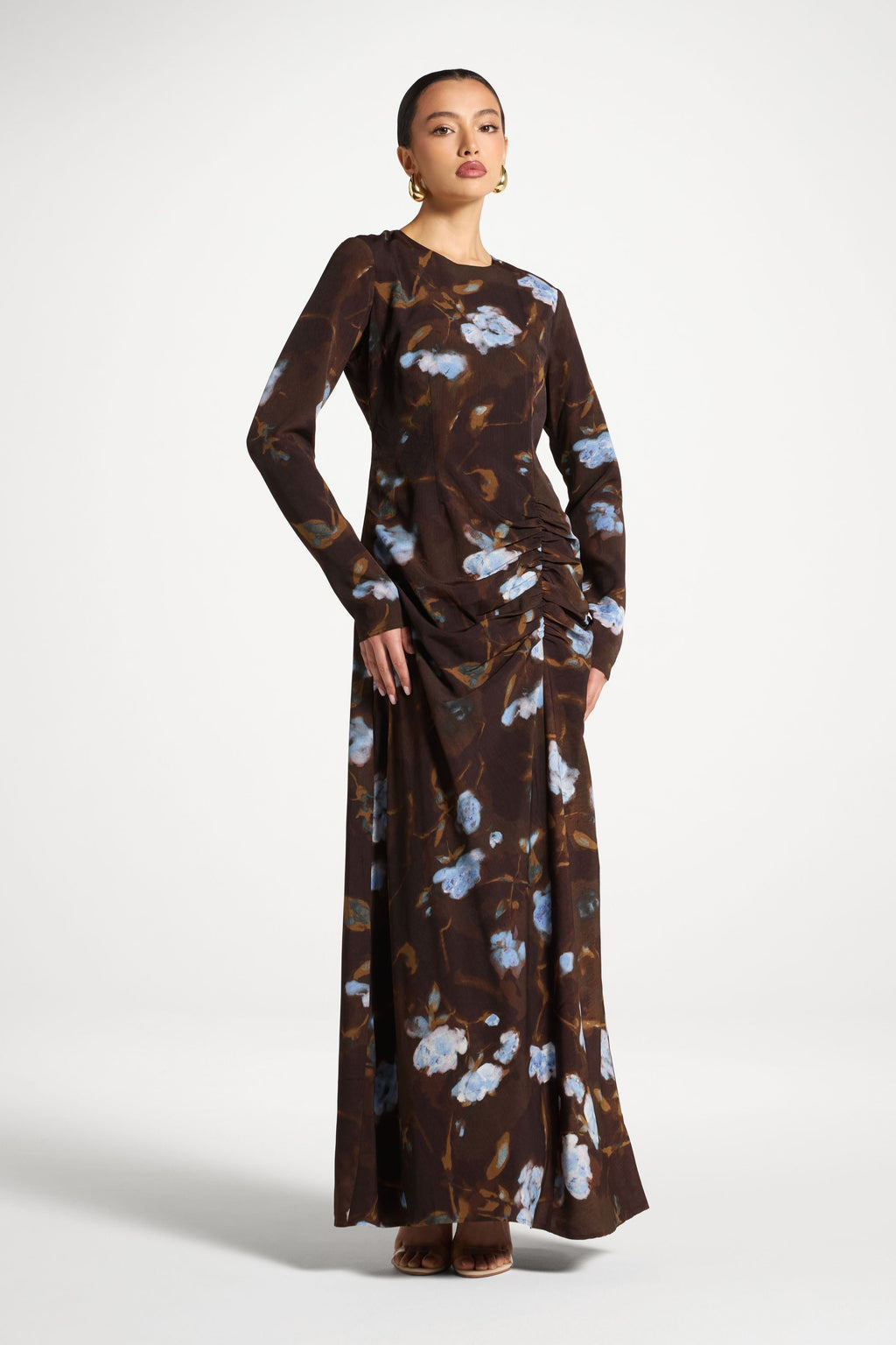Robe Longue Froncée Asymétrique - Pétales de Cacao Abayas Modeen
