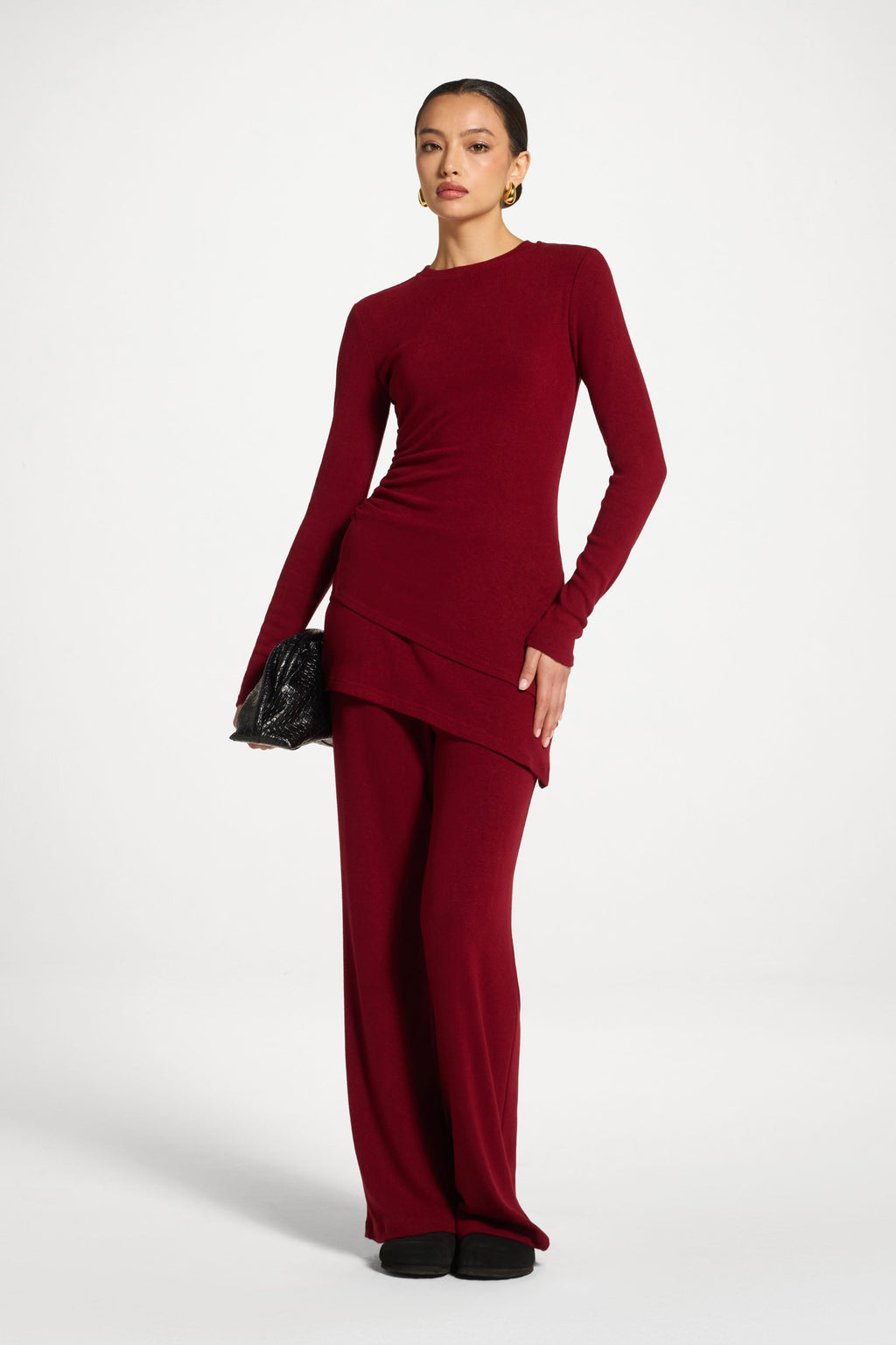 Haut Froncé Asymétrique en Maille - Laque Cerise Abayas Modeen