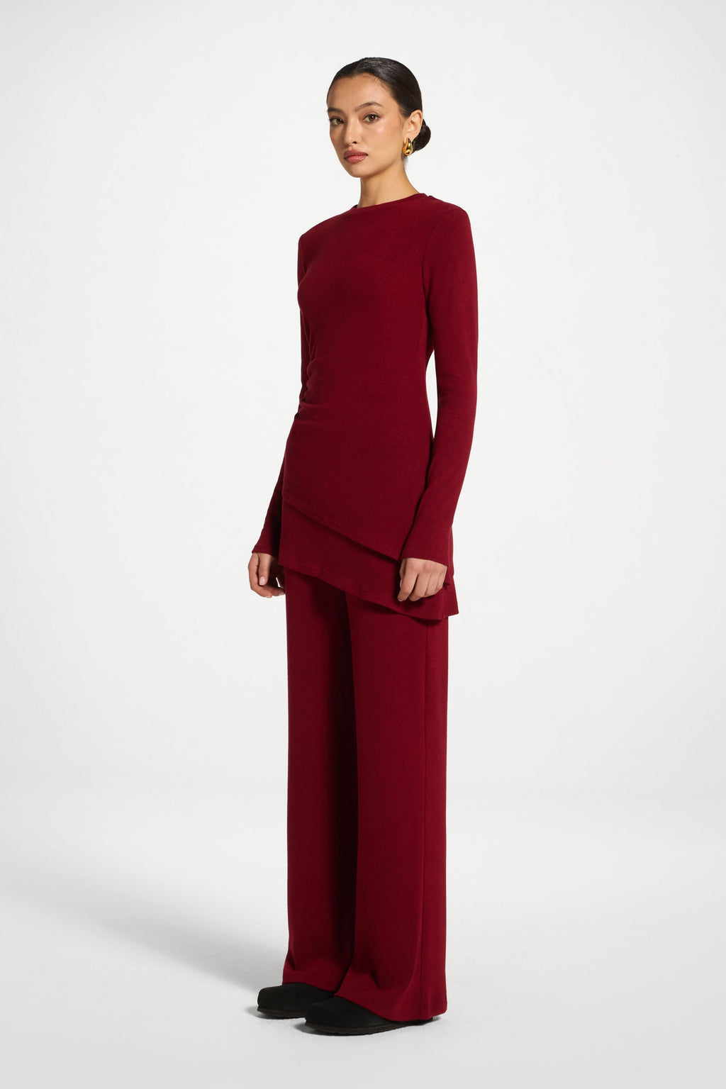 Haut Froncé Asymétrique en Maille - Laque Cerise Abayas Modeen