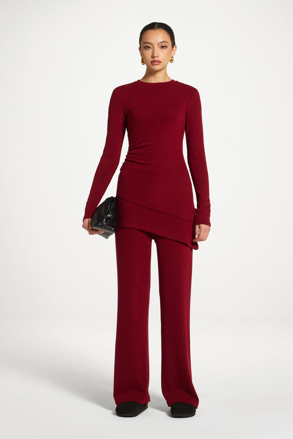 Haut Froncé Asymétrique en Maille - Laque Cerise Abayas Modeen