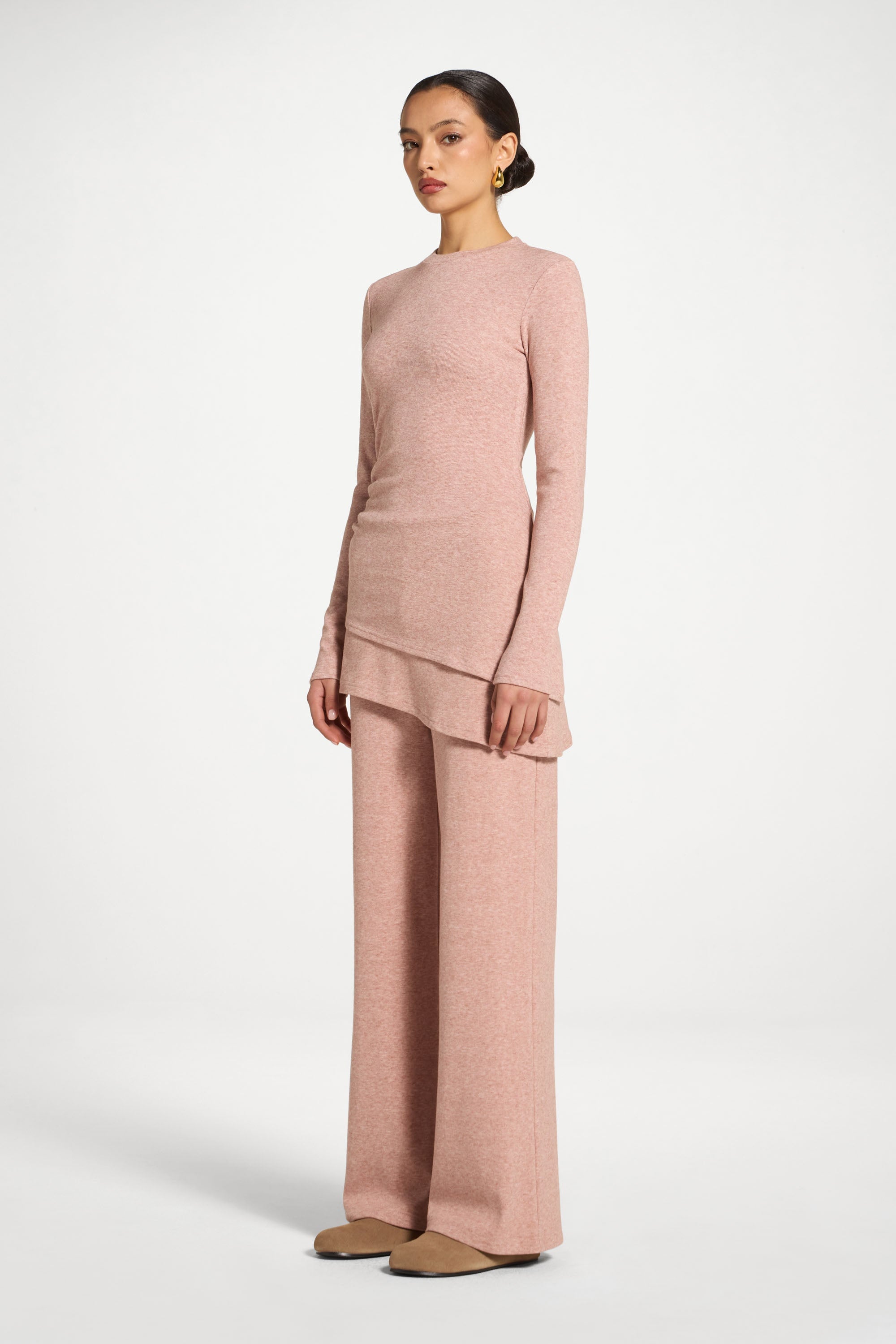 Haut Froncé Asymétrique en Maille - Rose Abayas Modeen