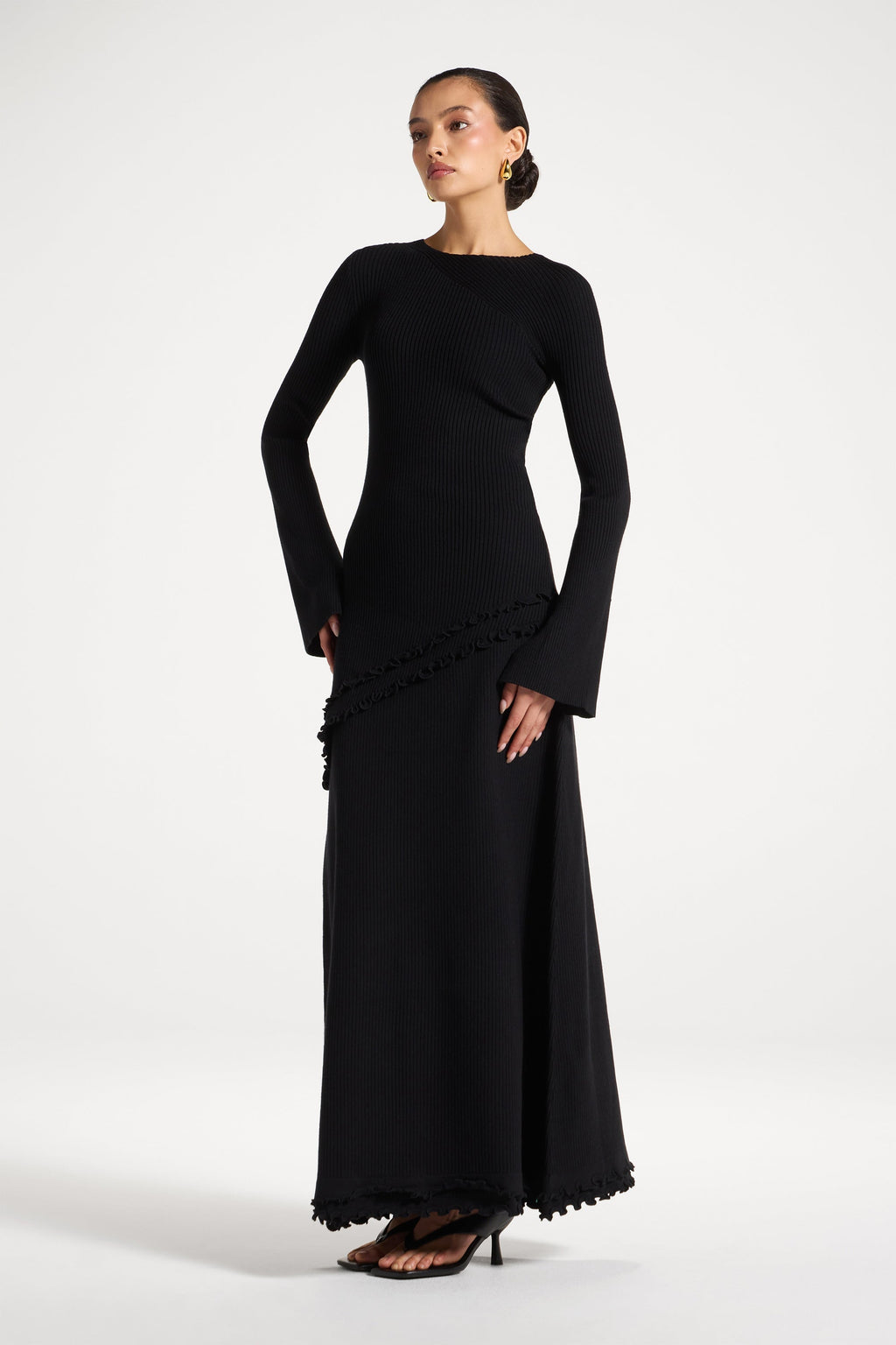 Haut en Maille à Ourlet Volanté Asymétrique - Noir Abayas Modeen