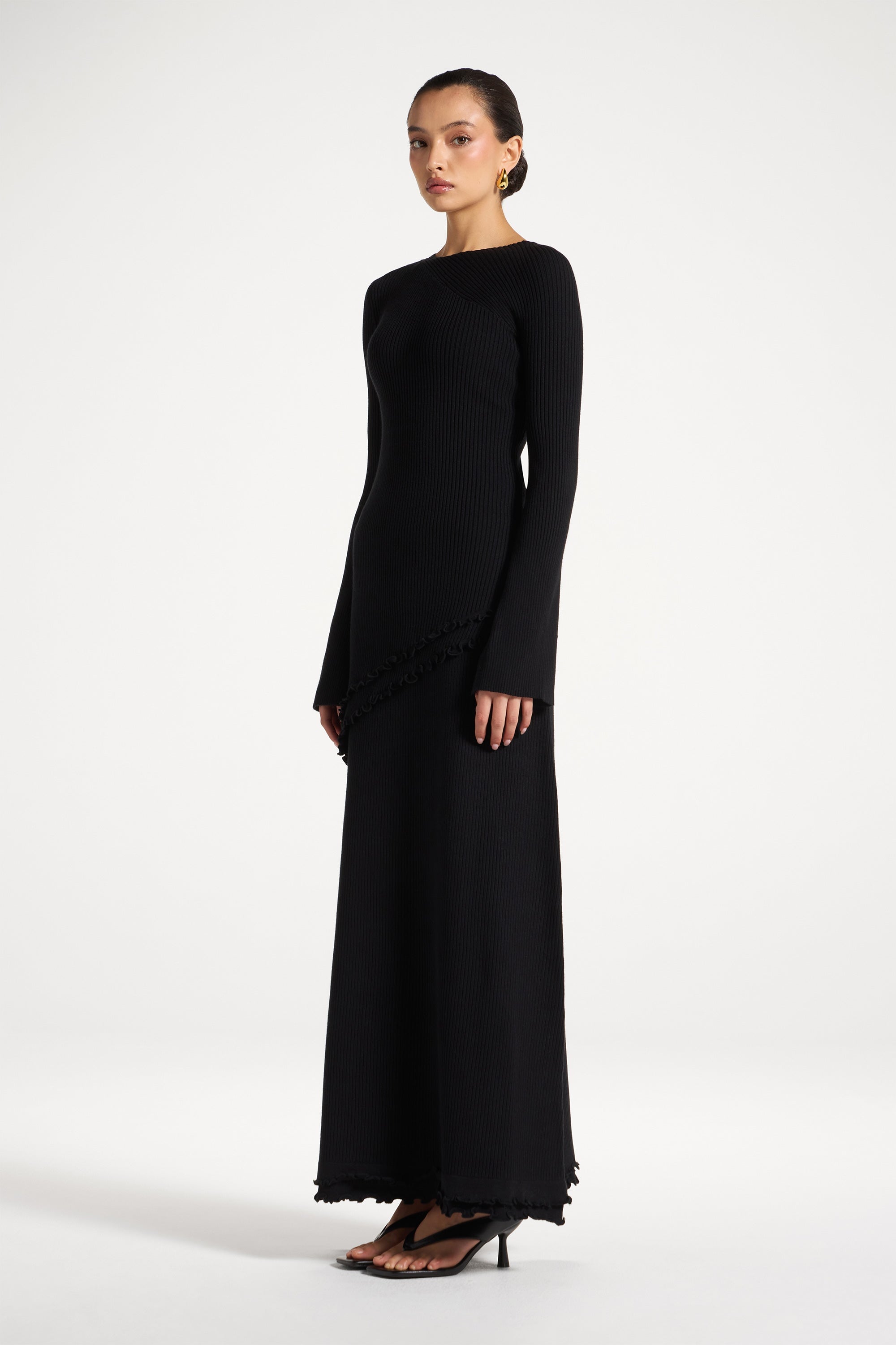 Haut en Maille à Ourlet Volanté Asymétrique - Noir Abayas Modeen