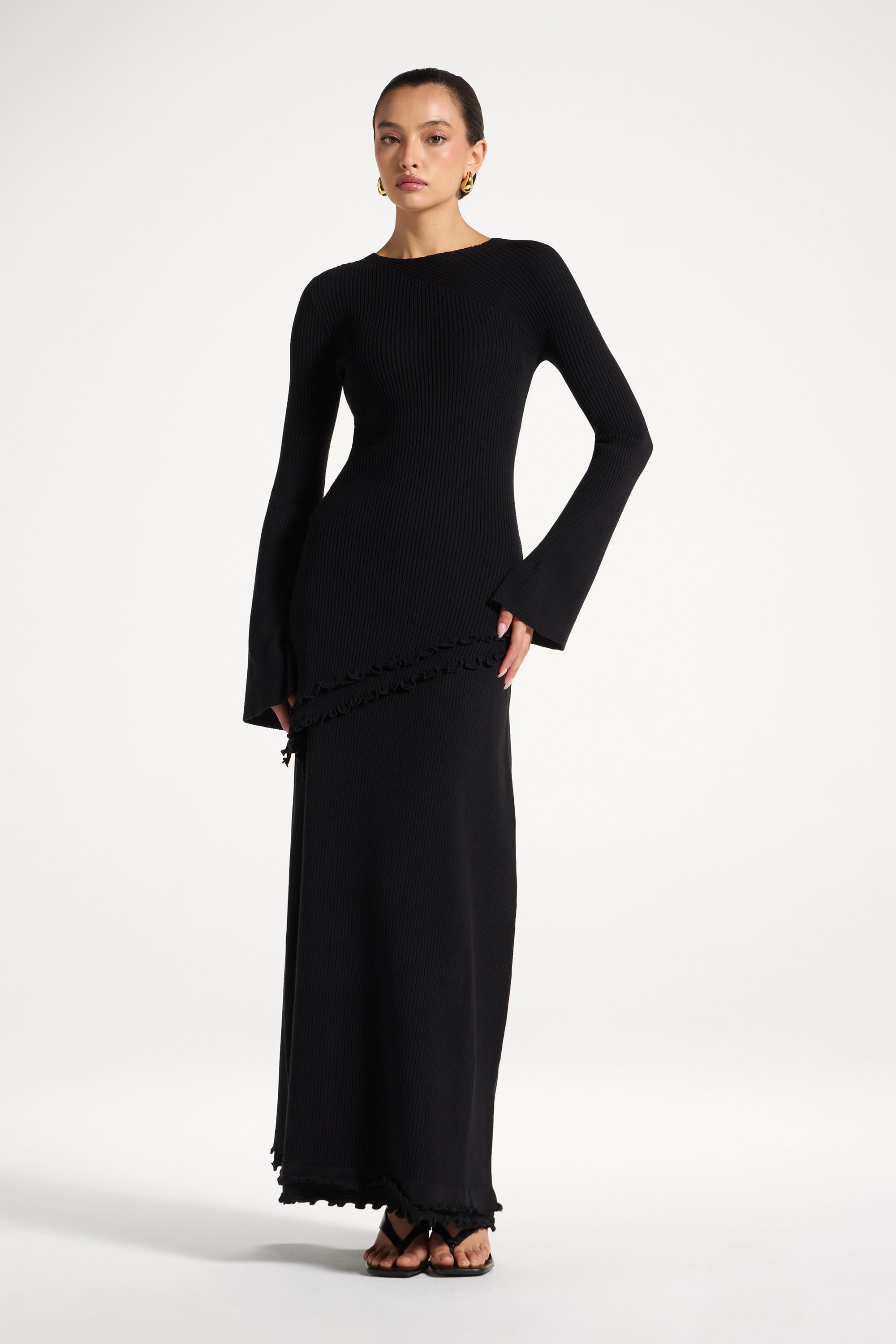 Haut en Maille à Ourlet Volanté Asymétrique - Noir Abayas Modeen