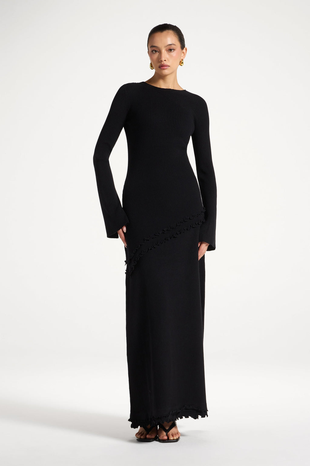 Haut en Maille à Ourlet Volanté Asymétrique - Noir Abayas Modeen