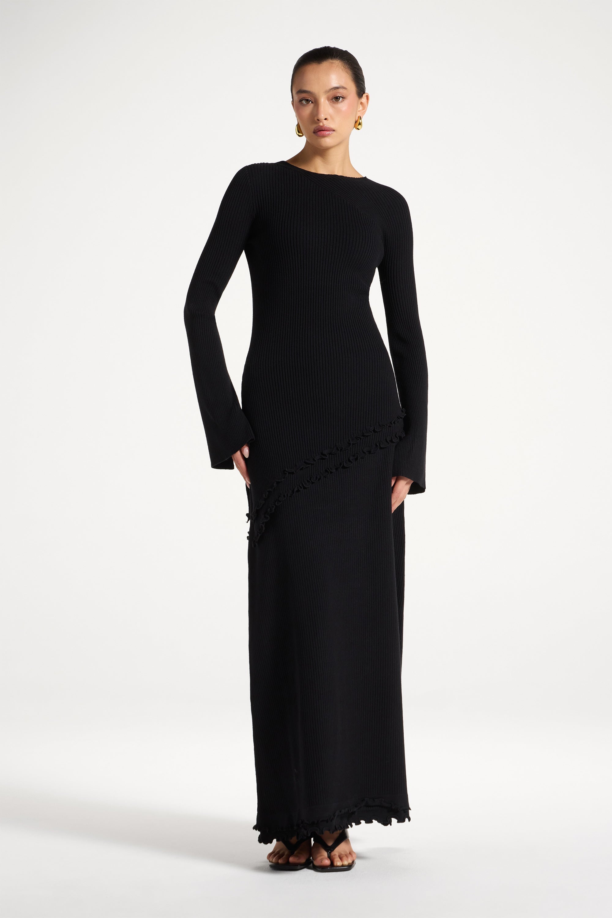 Haut en Maille à Ourlet Volanté Asymétrique - Noir Abayas Modeen