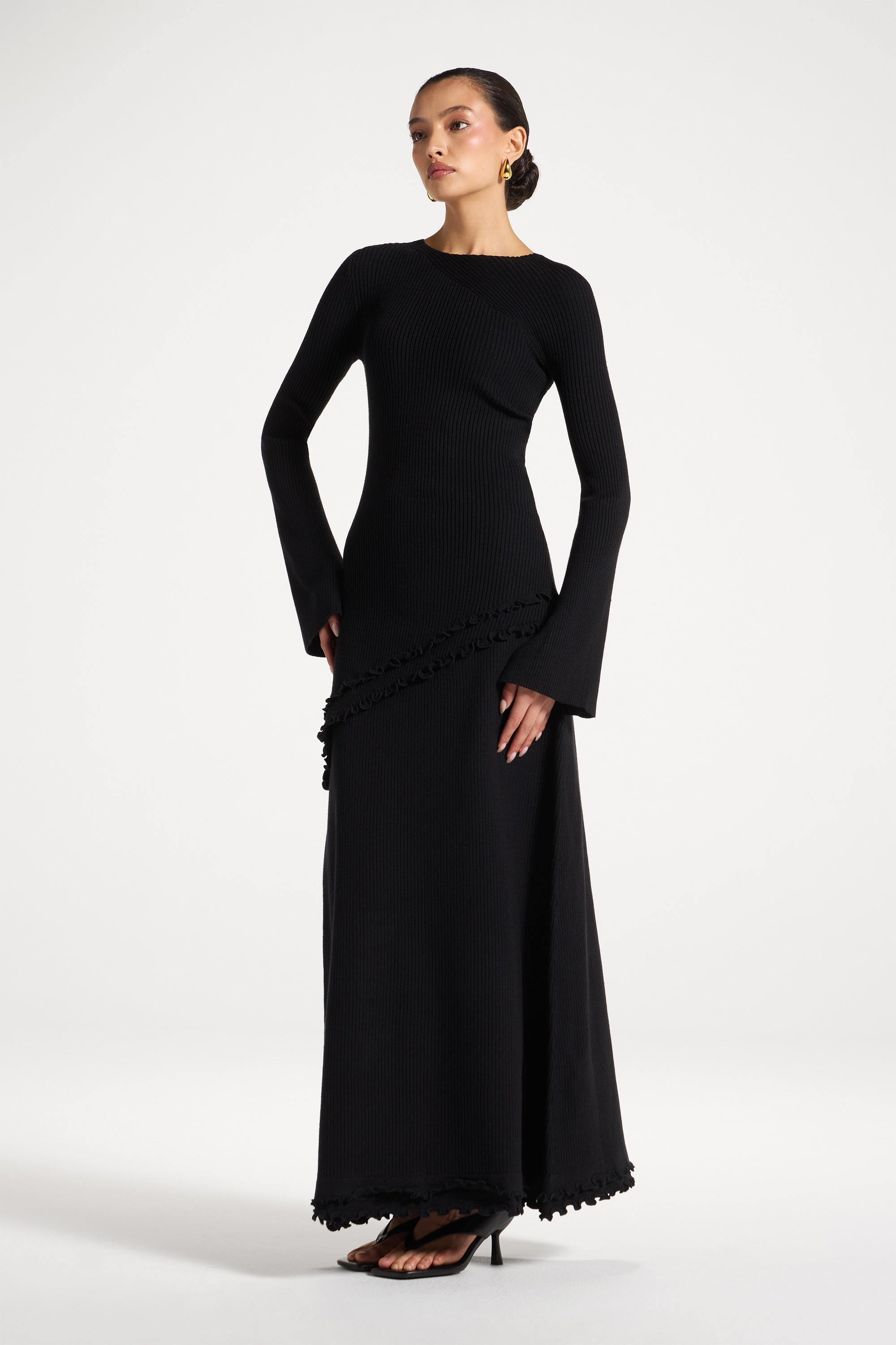 Haut en Maille à Ourlet Volanté Asymétrique - Noir Abayas Modeen