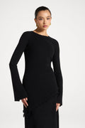 Haut en Maille à Ourlet Volanté Asymétrique - Noir Abayas Modeen