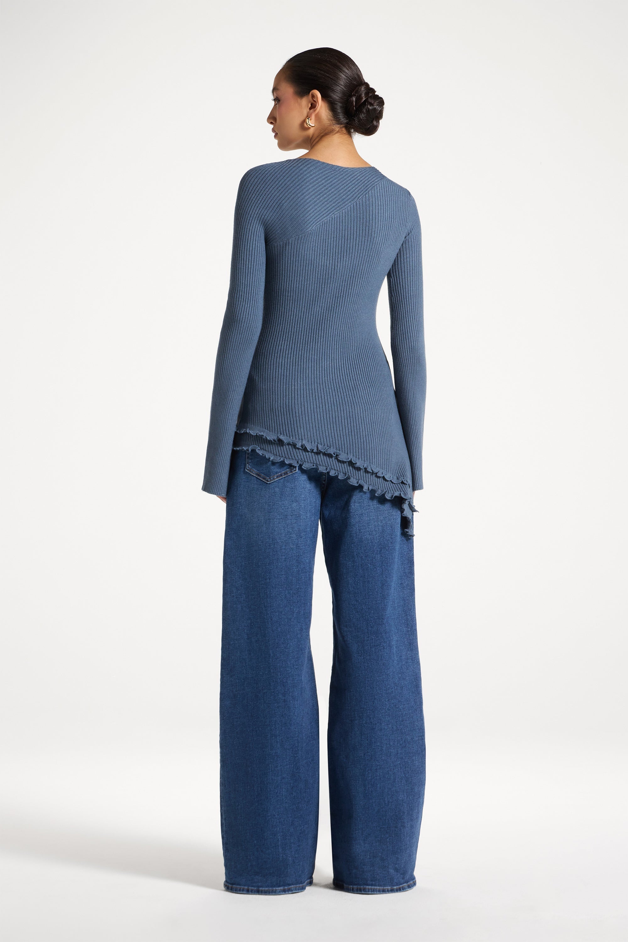 Haut en Maille à Ourlet Volanté Asymétrique - Denim Abayas Modeen