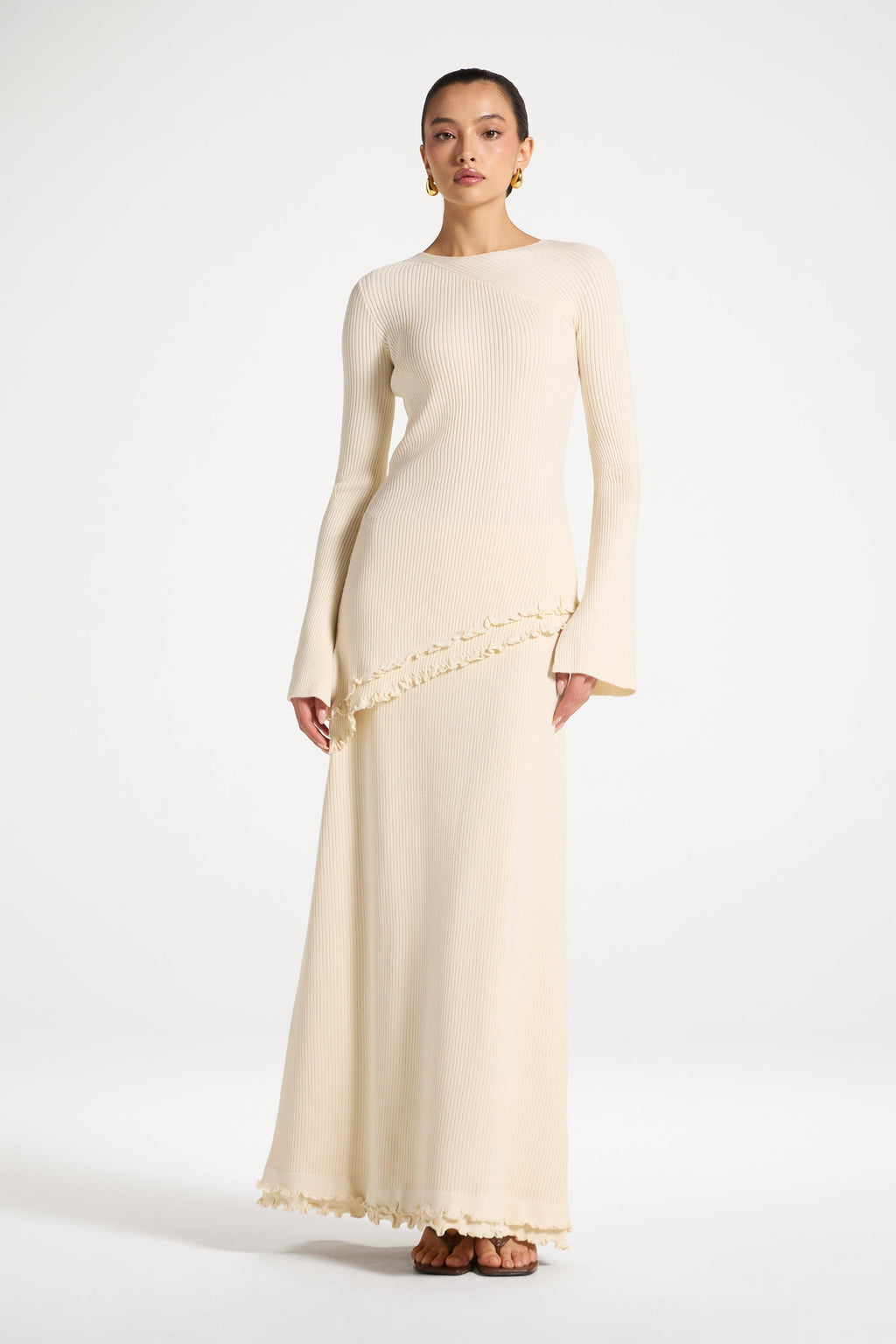 Haut en Maille à Ourlet Volanté Asymétrique - Ivoire Abayas Modeen