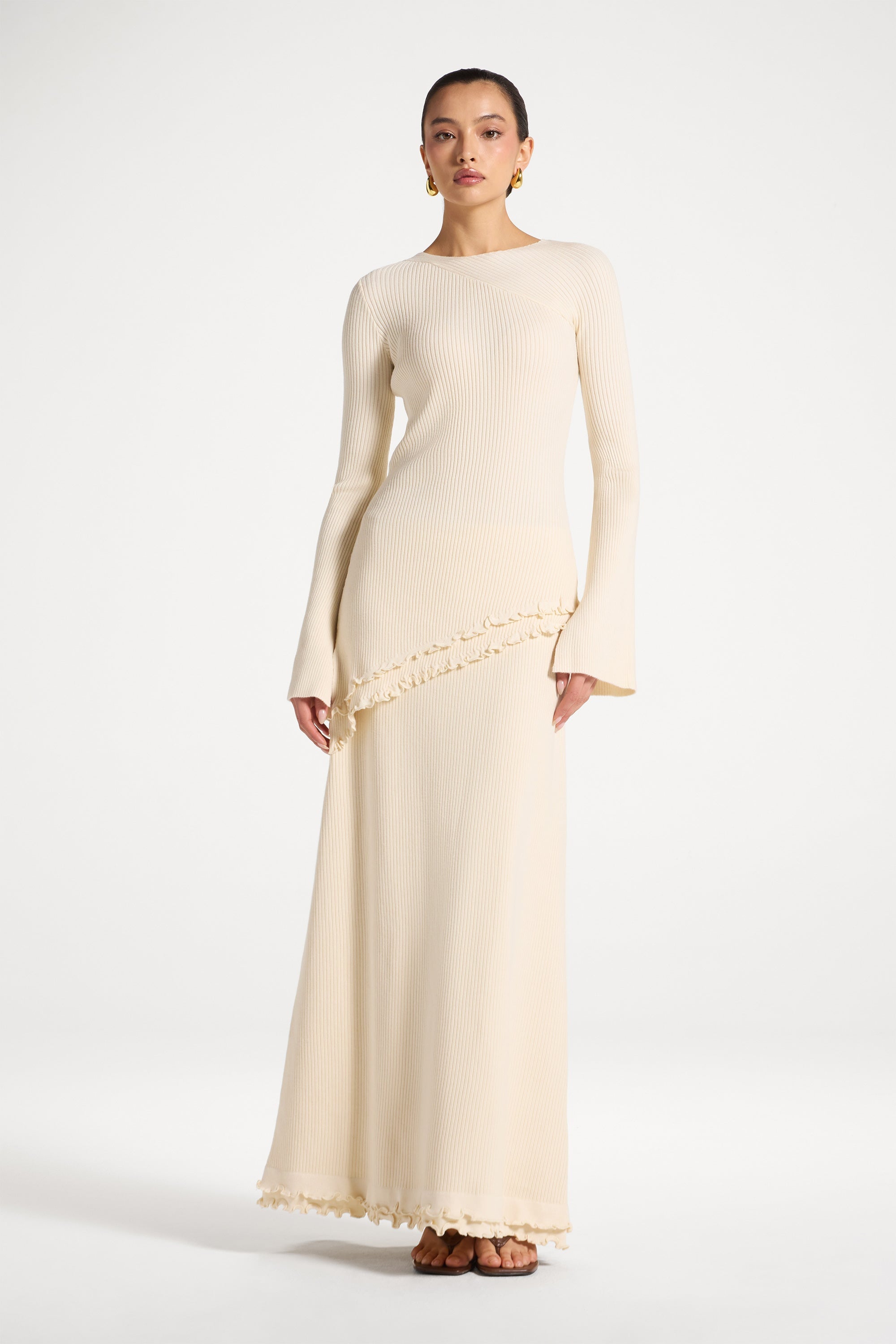 Haut en Maille à Ourlet Volanté Asymétrique - Ivoire Abayas Modeen