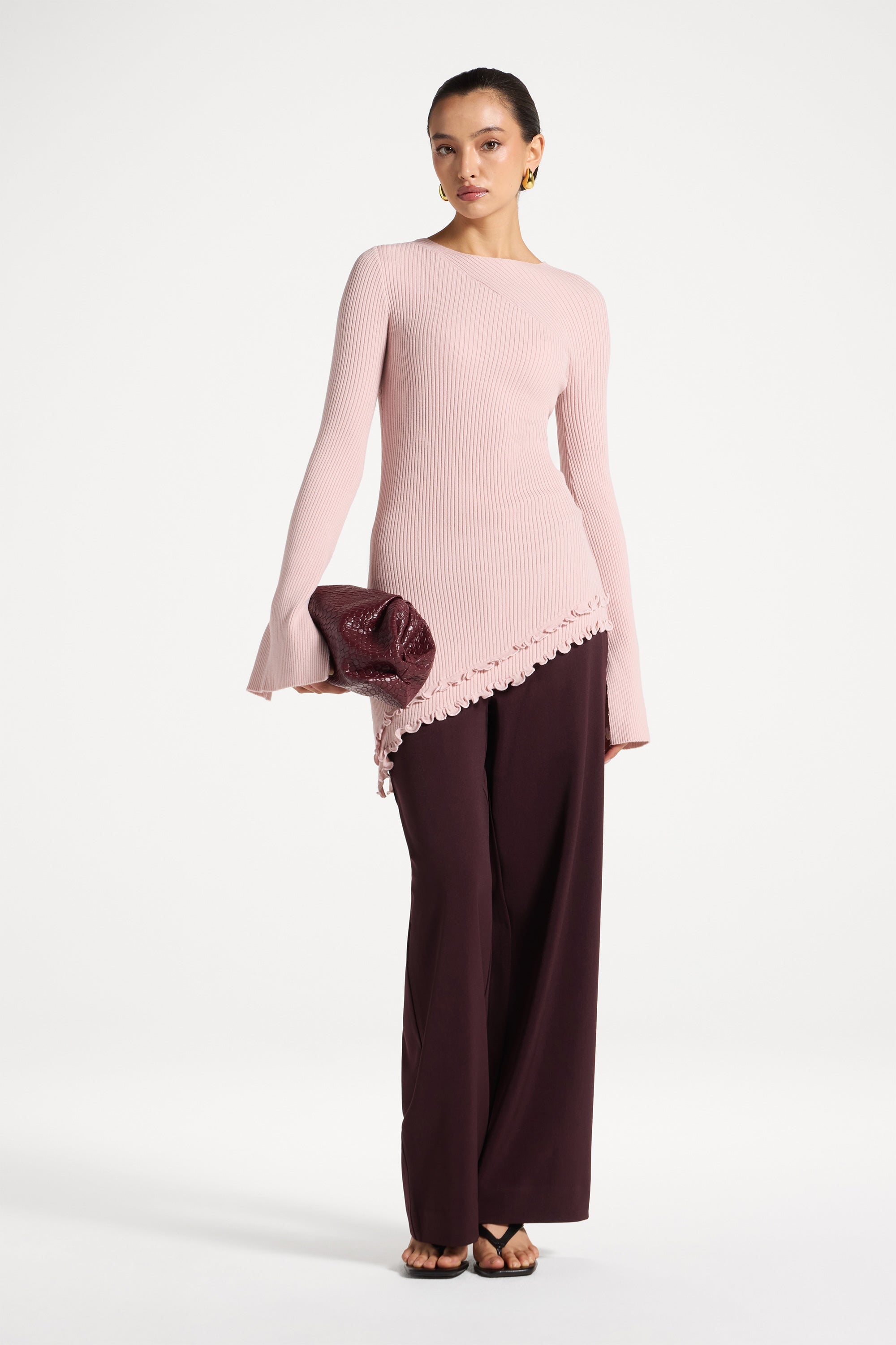 Haut en Maille à Ourlet Volanté Asymétrique - Givre Rose Abayas Modeen