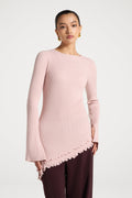 Haut en Maille à Ourlet Volanté Asymétrique - Givre Rose Abayas Modeen