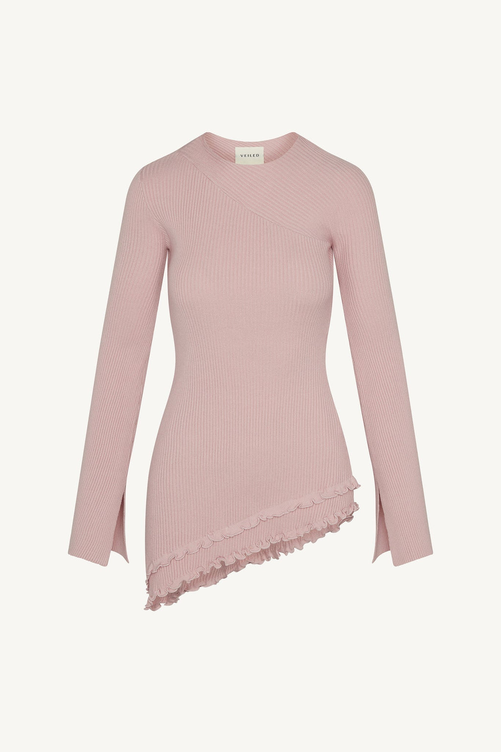 Haut en Maille à Ourlet Volanté Asymétrique - Givre Rose Abayas Modeen