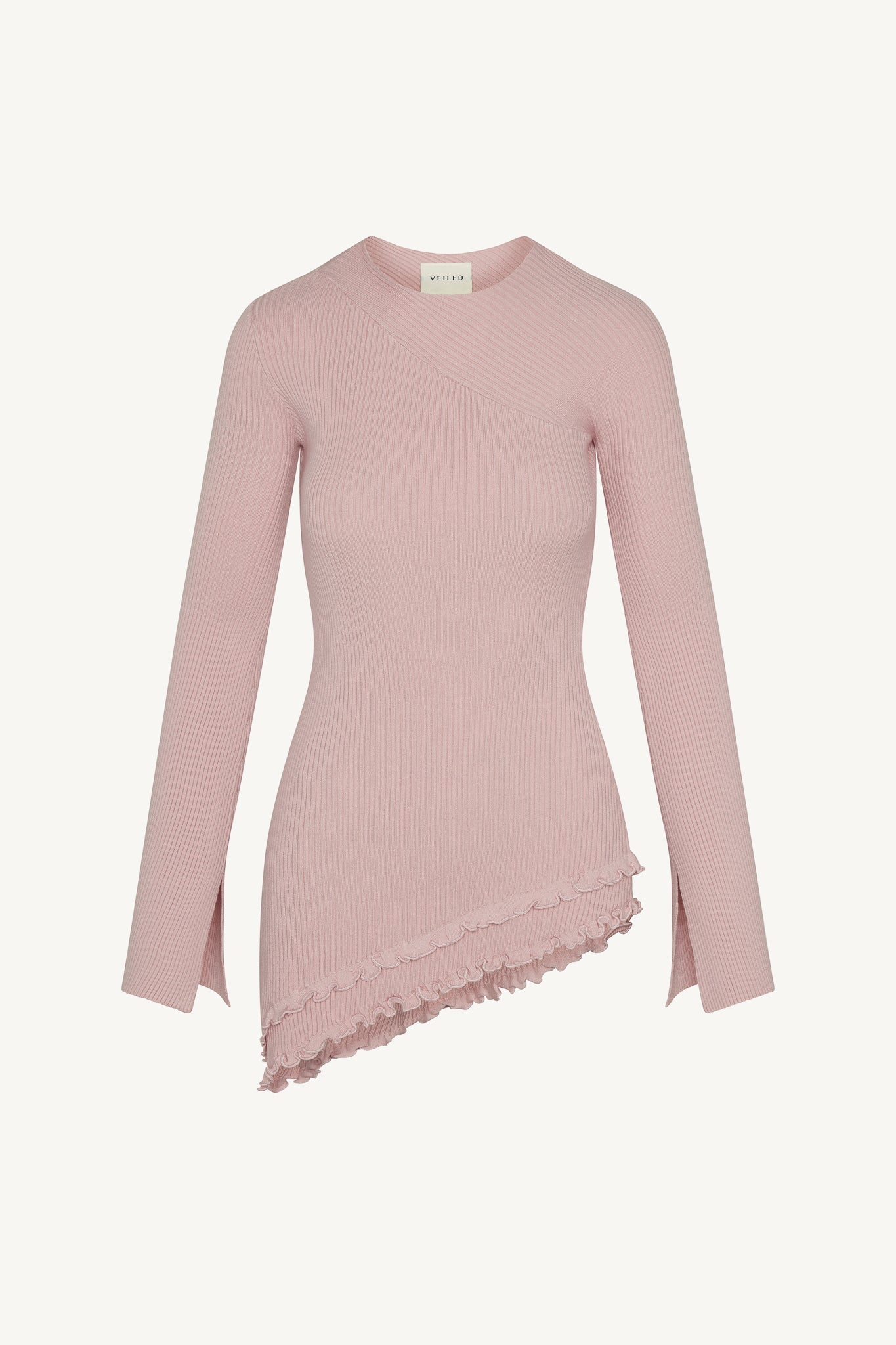 Haut en Maille à Ourlet Volanté Asymétrique - Givre Rose Abayas Modeen