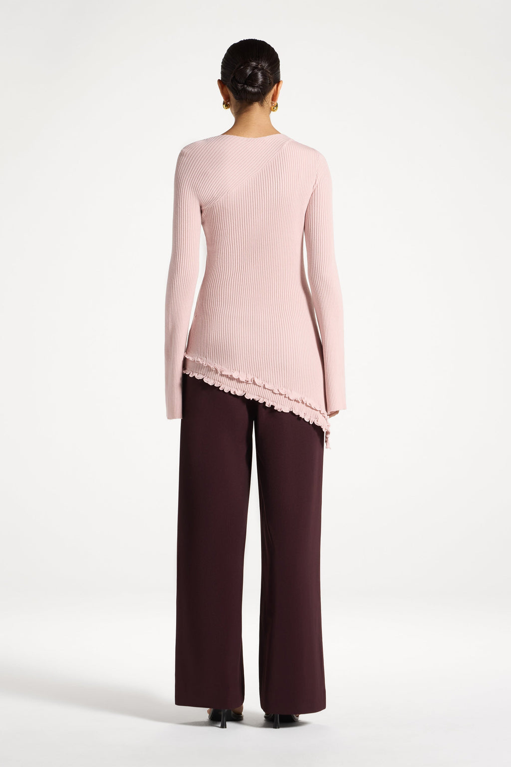 Haut en Maille à Ourlet Volanté Asymétrique - Givre Rose Abayas Modeen