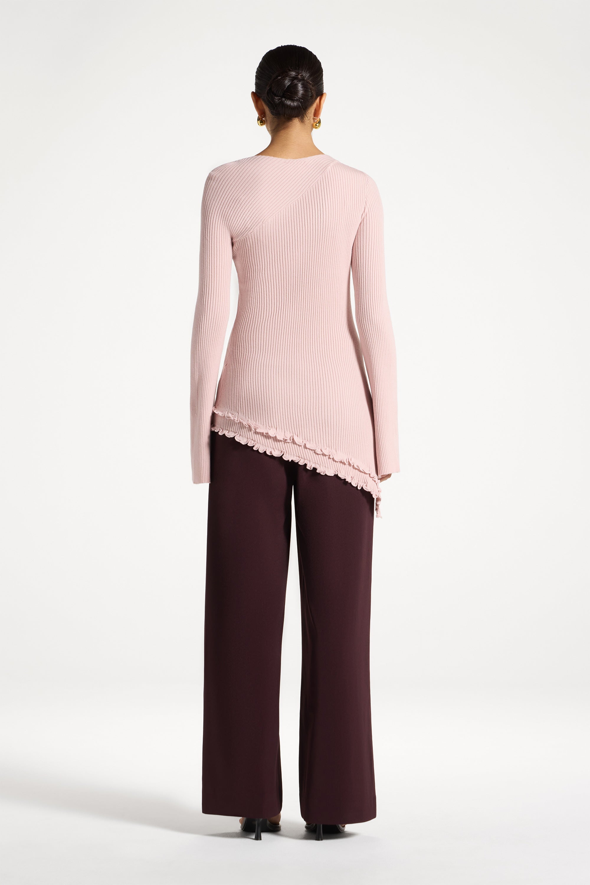 Haut en Maille à Ourlet Volanté Asymétrique - Givre Rose Abayas Modeen