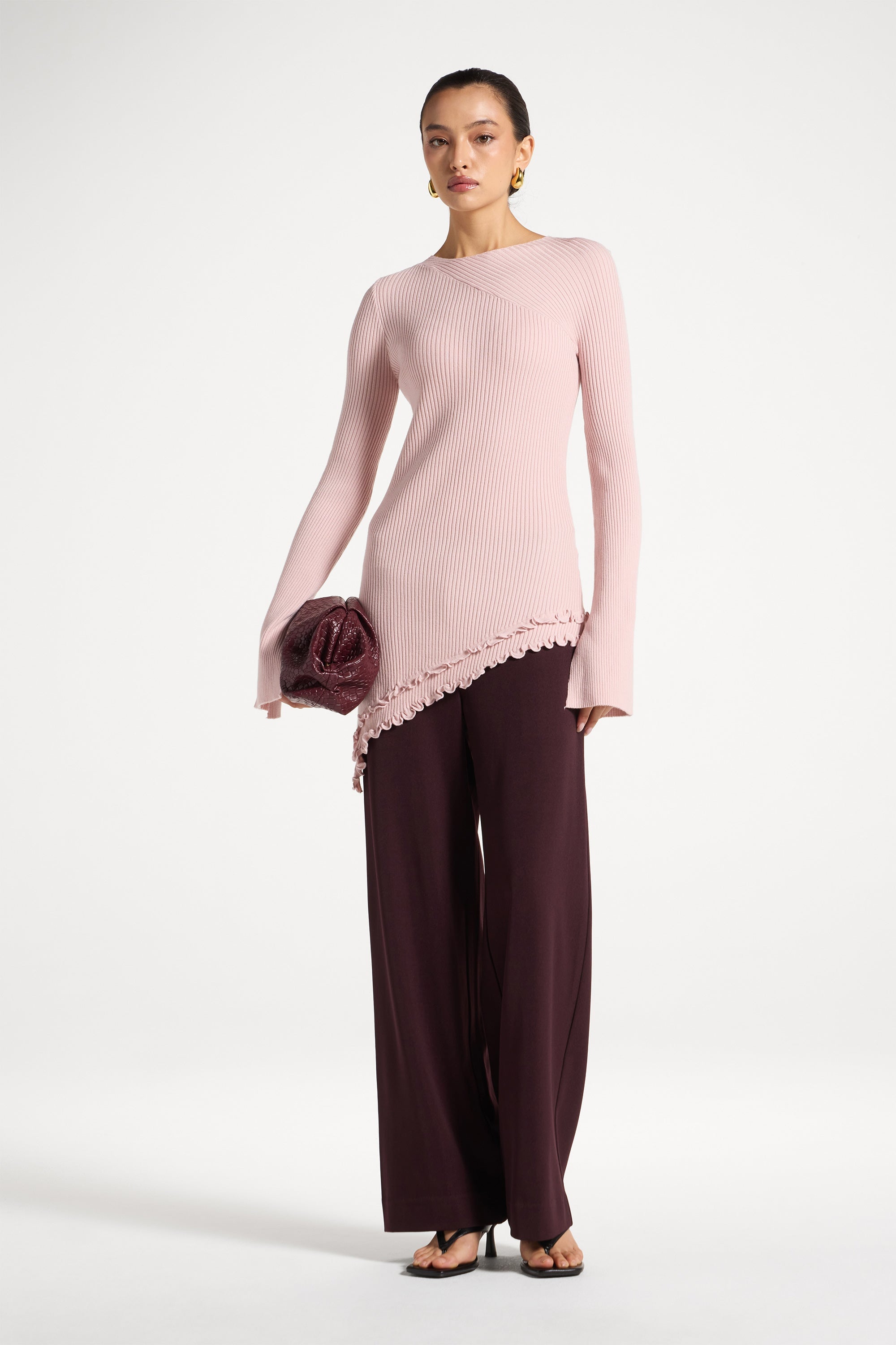 Haut en Maille à Ourlet Volanté Asymétrique - Givre Rose Abayas Modeen