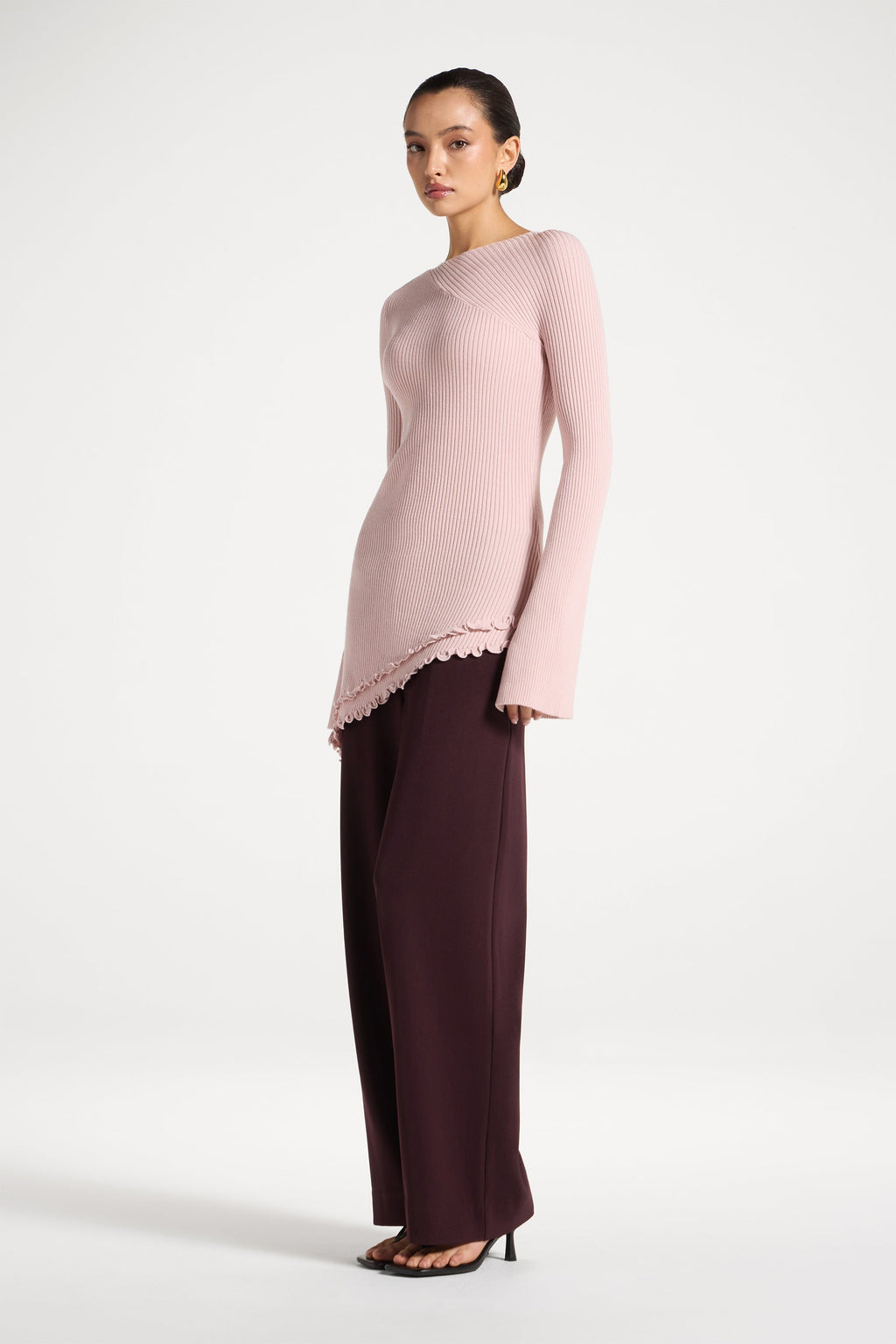 Haut en Maille à Ourlet Volanté Asymétrique - Givre Rose Abayas Modeen