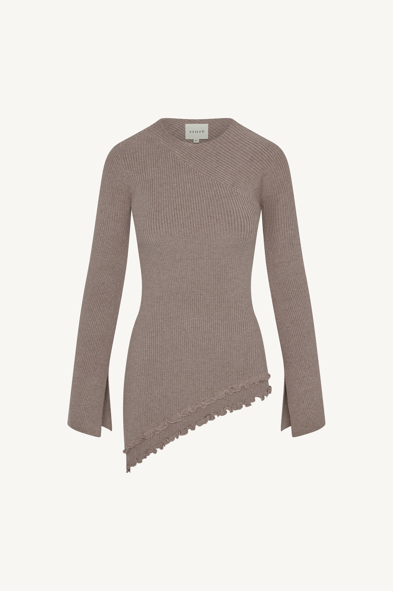 Haut en Maille à Ourlet Volanté Asymétrique - Taupe Abayas Modeen