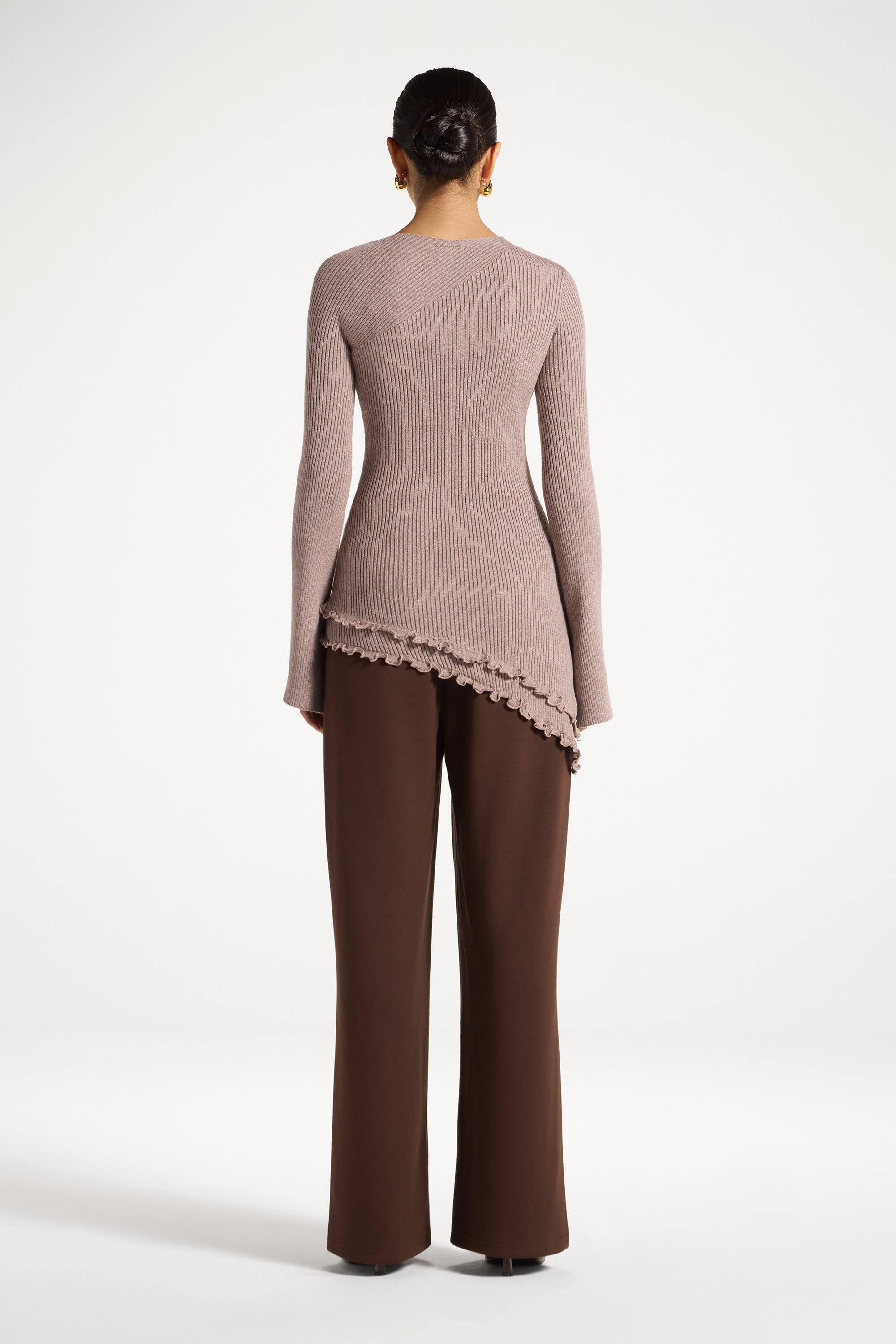 Haut en Maille à Ourlet Volanté Asymétrique - Taupe Abayas Modeen