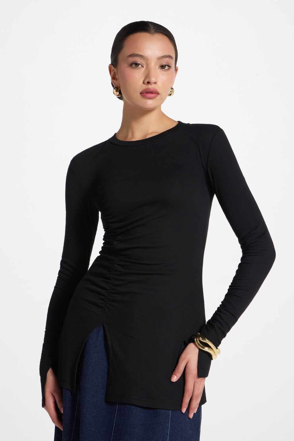 Haut à Fente Latérale Asymétrique - Noir Abayas Modeen