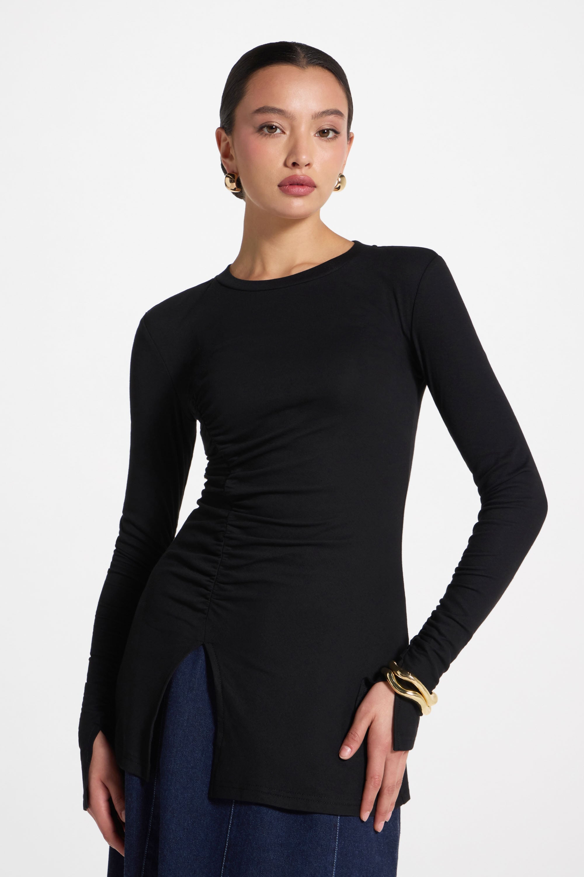 Haut à Fente Latérale Asymétrique - Noir Abayas Modeen