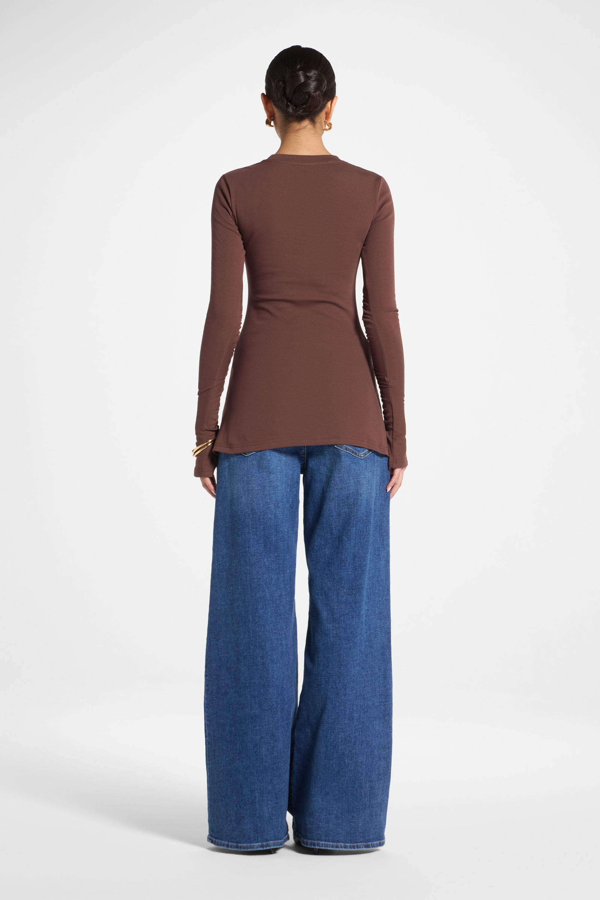 Haut à Fente Latérale Asymétrique - Brun Foncé Abayas Modeen