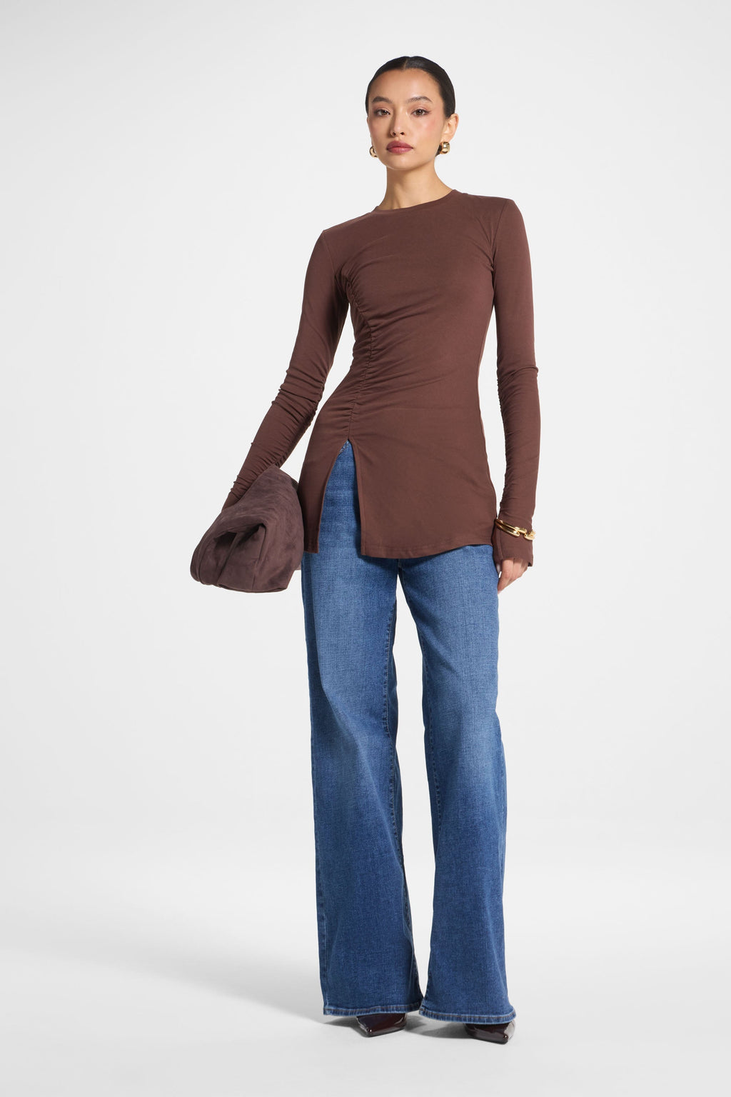 Haut à Fente Latérale Asymétrique - Brun Foncé Abayas Modeen