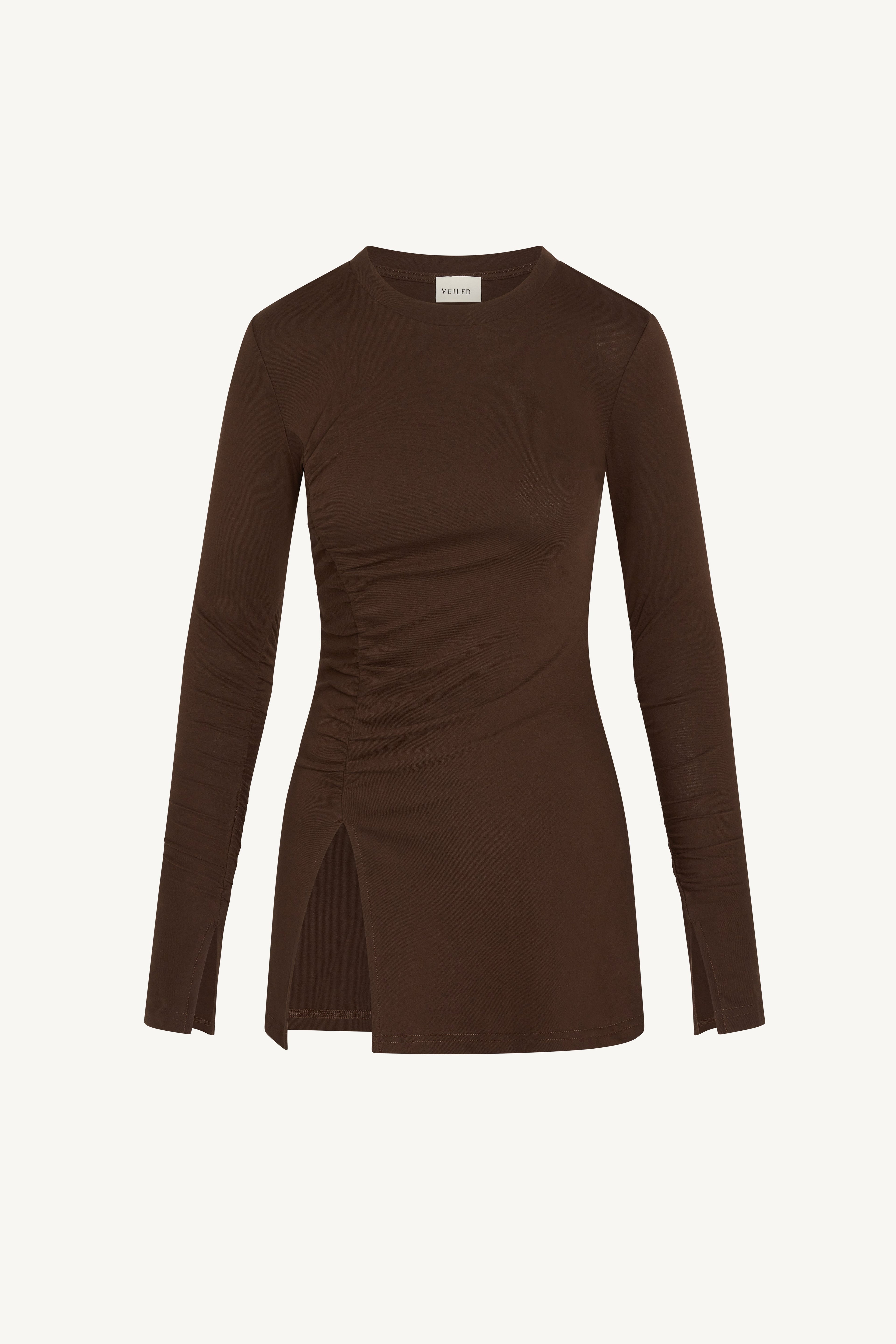 Haut à Fente Latérale Asymétrique - Brun Foncé Abayas Modeen