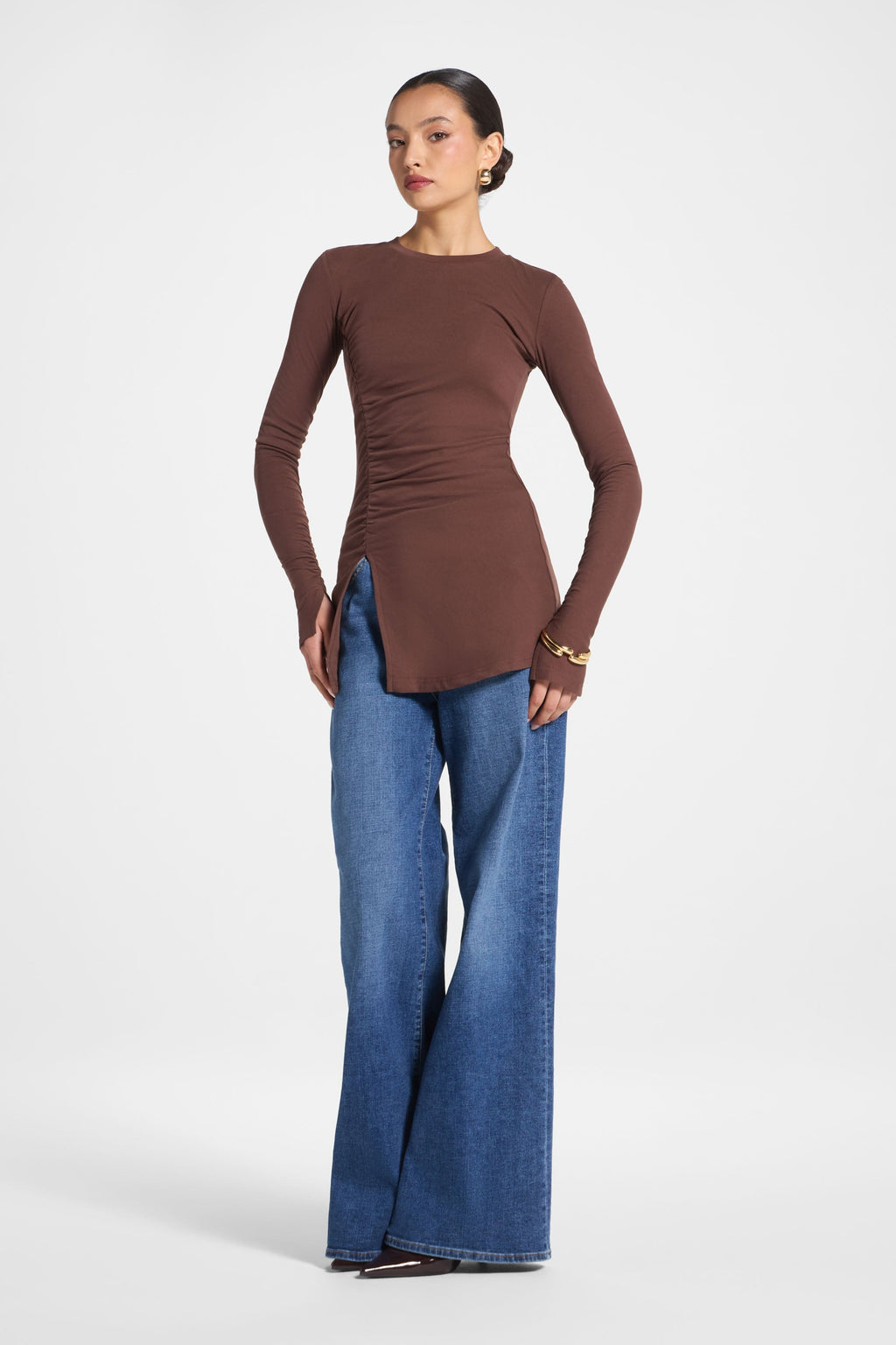 Haut à Fente Latérale Asymétrique - Brun Foncé Abayas Modeen