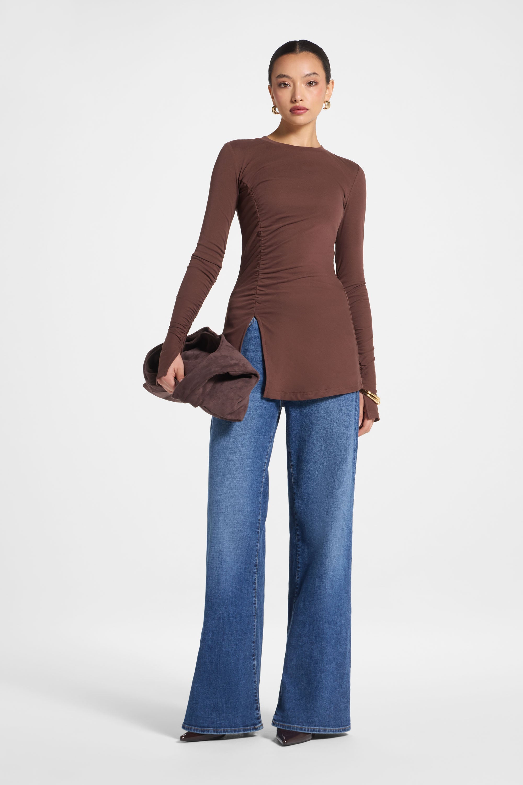 Haut à Fente Latérale Asymétrique - Brun Foncé Abayas Modeen
