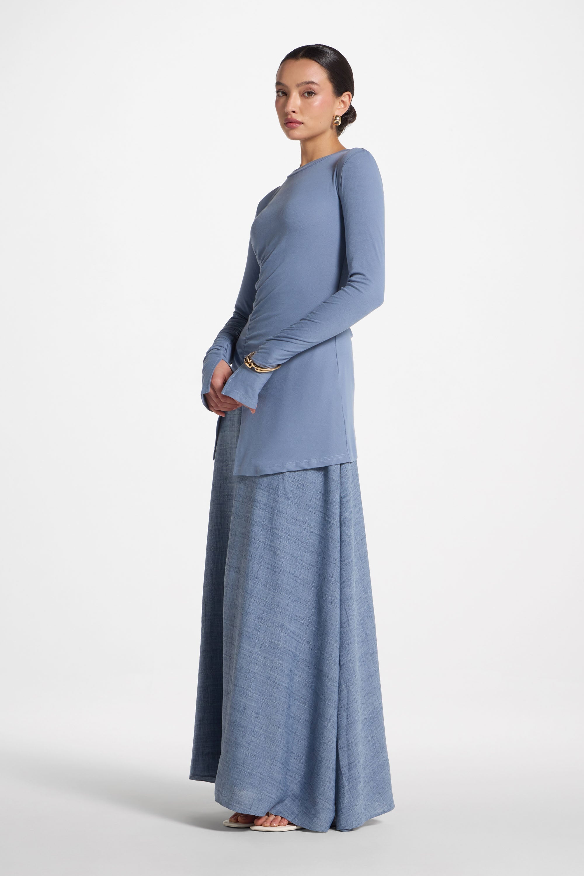 Haut à Fente Latérale Asymétrique - Denim Hauts Modeen