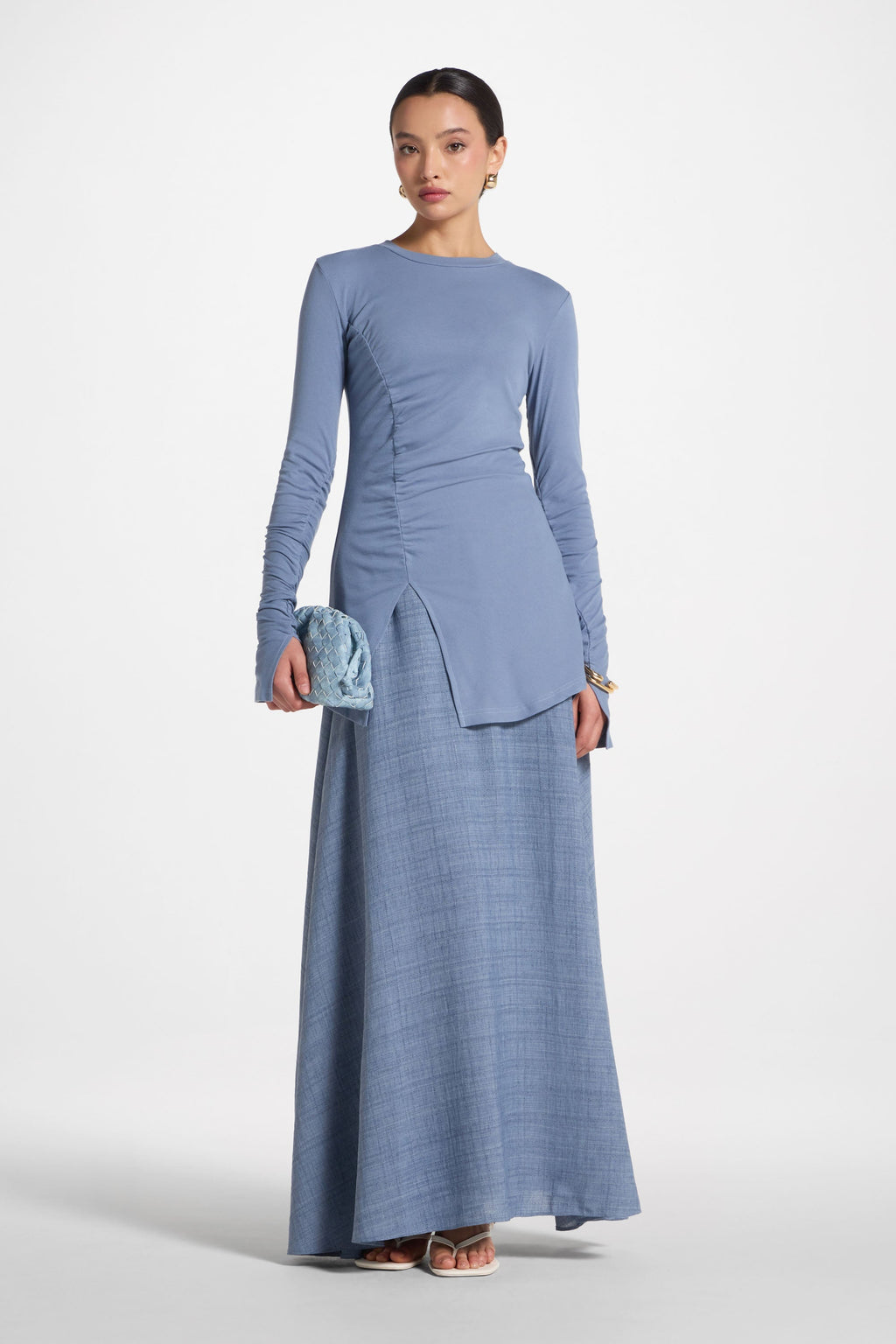 Haut à Fente Latérale Asymétrique - Denim Hauts Modeen