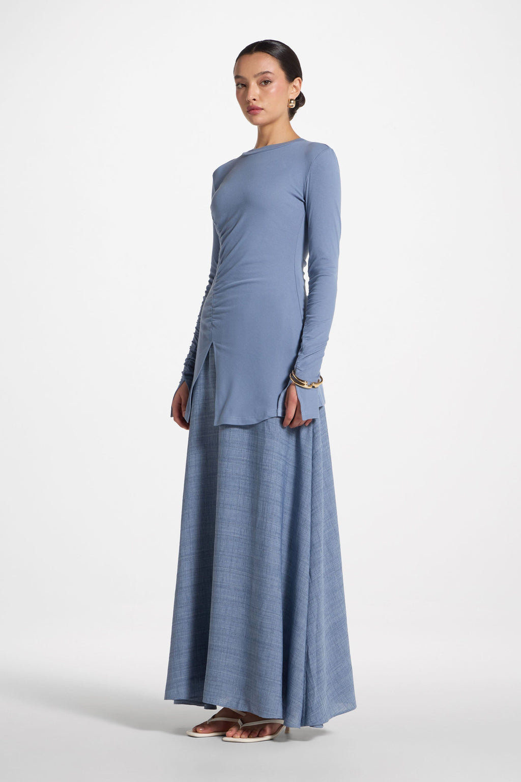 Haut à Fente Latérale Asymétrique - Denim Hauts Modeen
