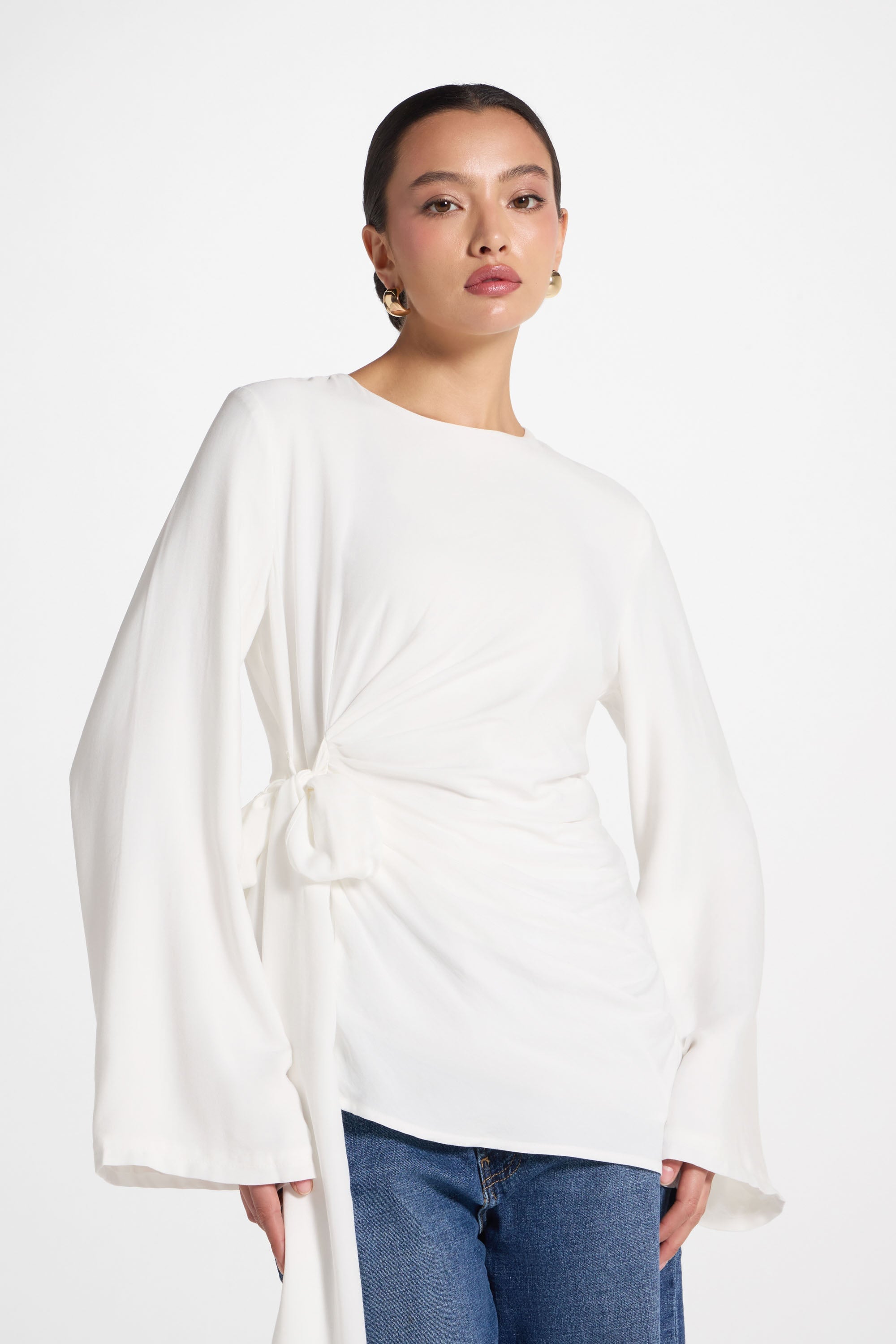 Haut à Nouer sur le Côté Asymétrique - Blanc Robes Modeen