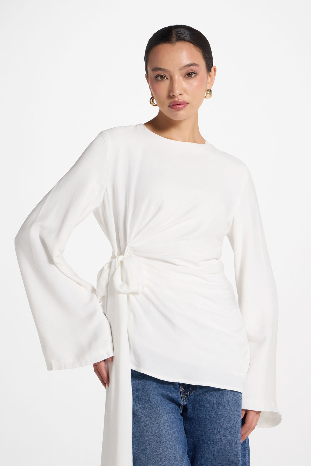 Haut à Nouer sur le Côté Asymétrique - Blanc Robes Modeen