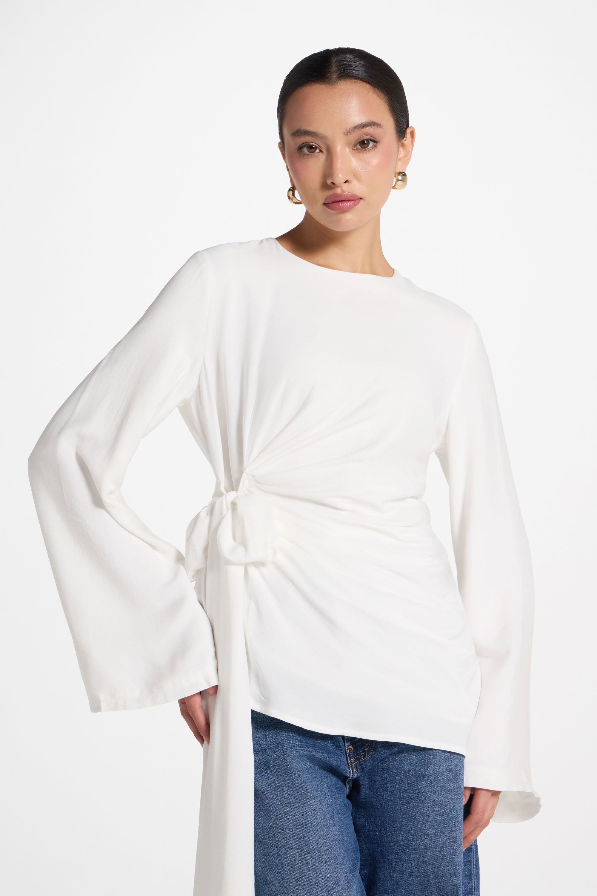 Haut à Nouer sur le Côté Asymétrique - Blanc Robes Modeen