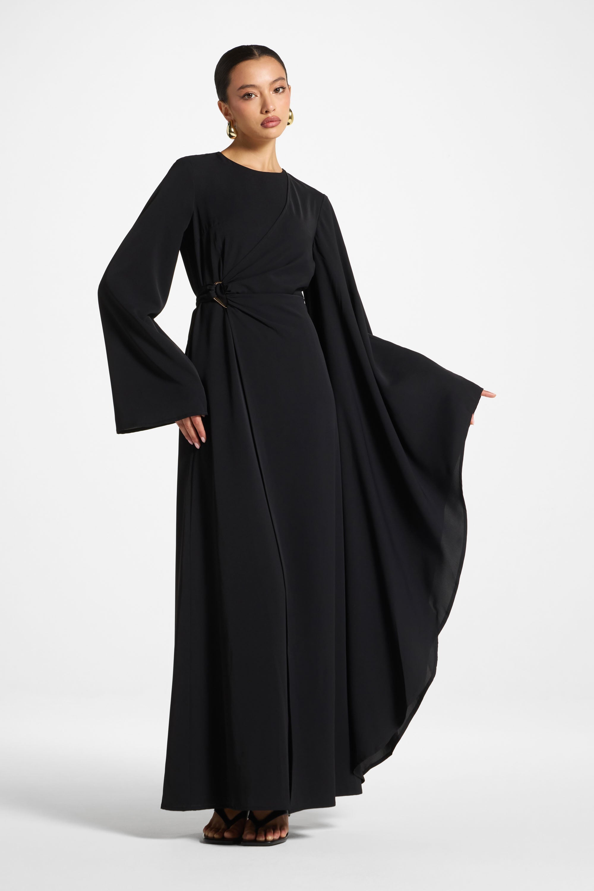 Robe Longue à Manches Asymétriques - Noir Abayas Modeen