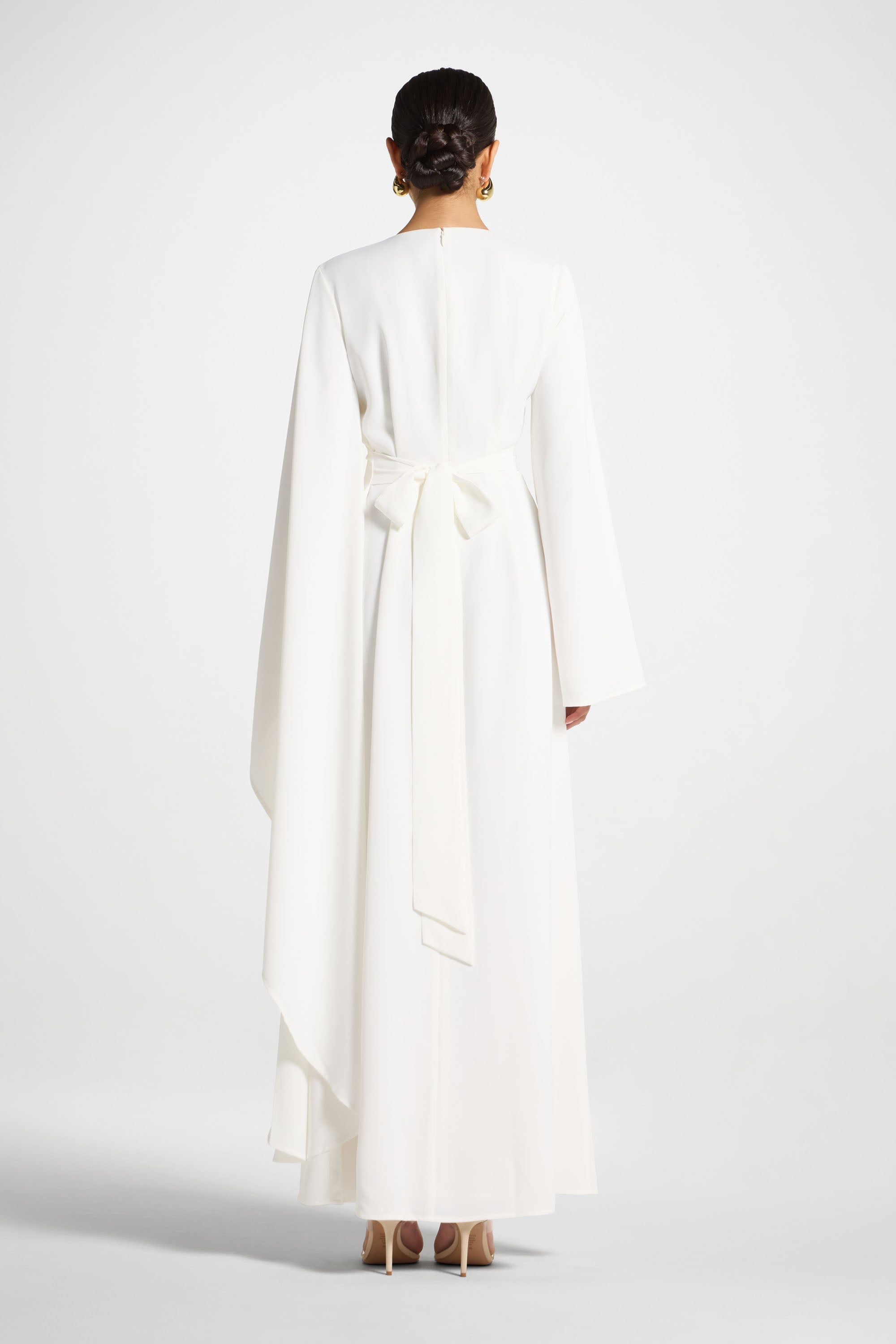 Robe Longue à Manches Asymétriques - Blanc Abayas Modeen