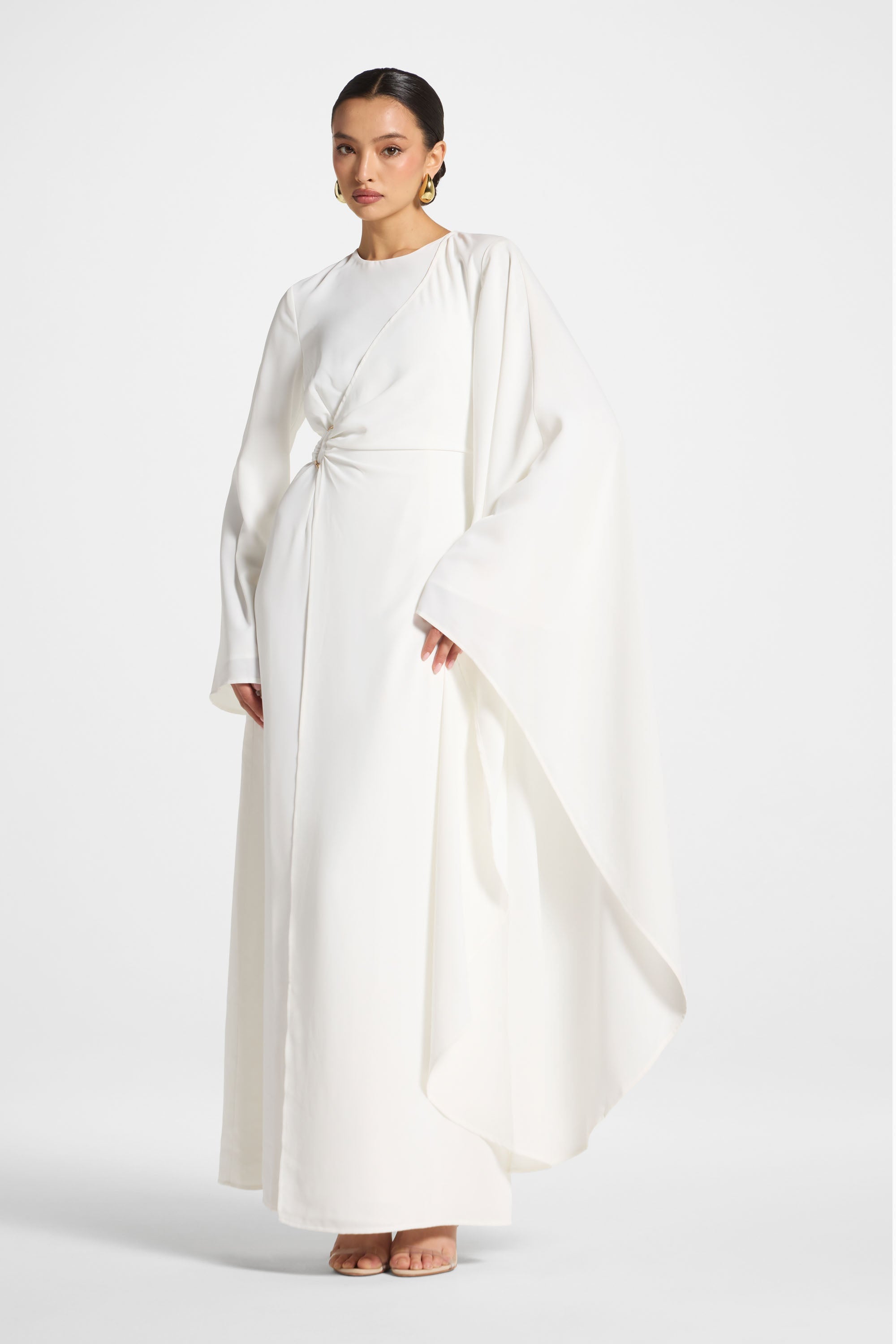 Robe Longue à Manches Asymétriques - Blanc Abayas Modeen