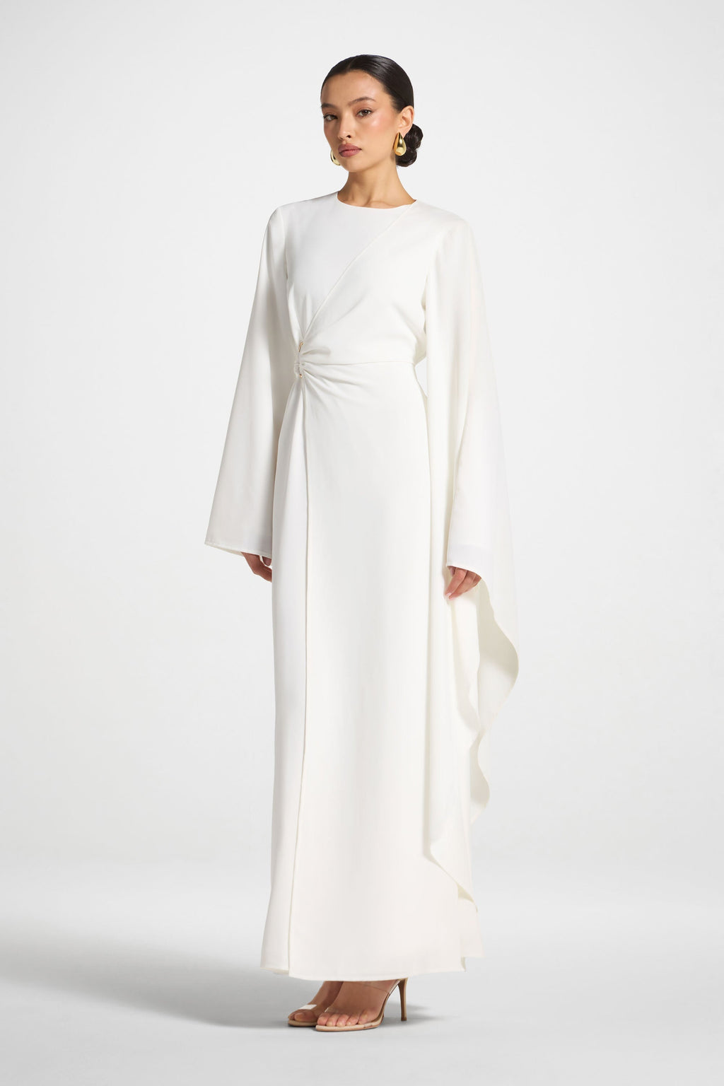 Robe Longue à Manches Asymétriques - Blanc Abayas Modeen