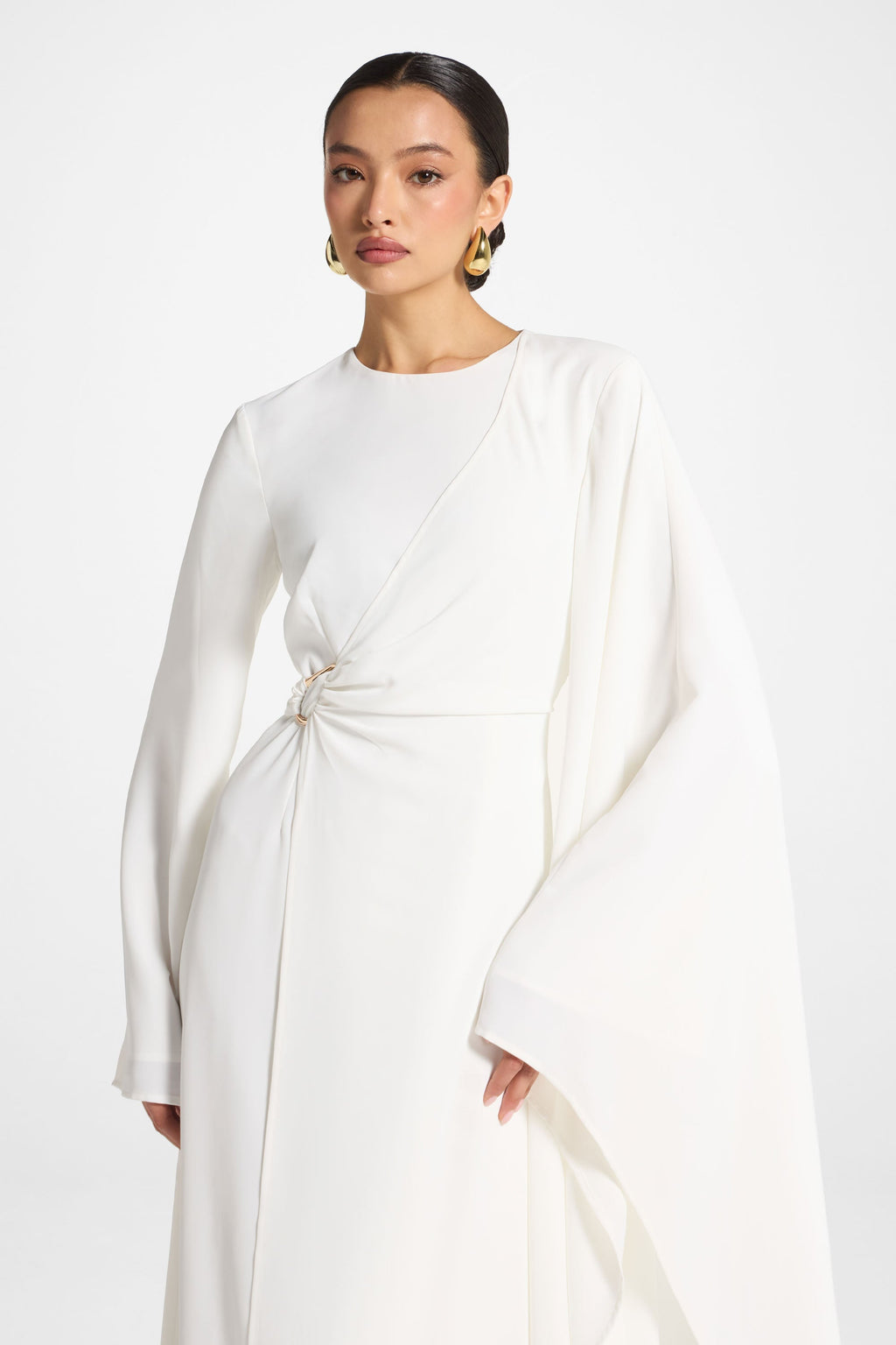Robe Longue à Manches Asymétriques - Blanc Abayas Modeen