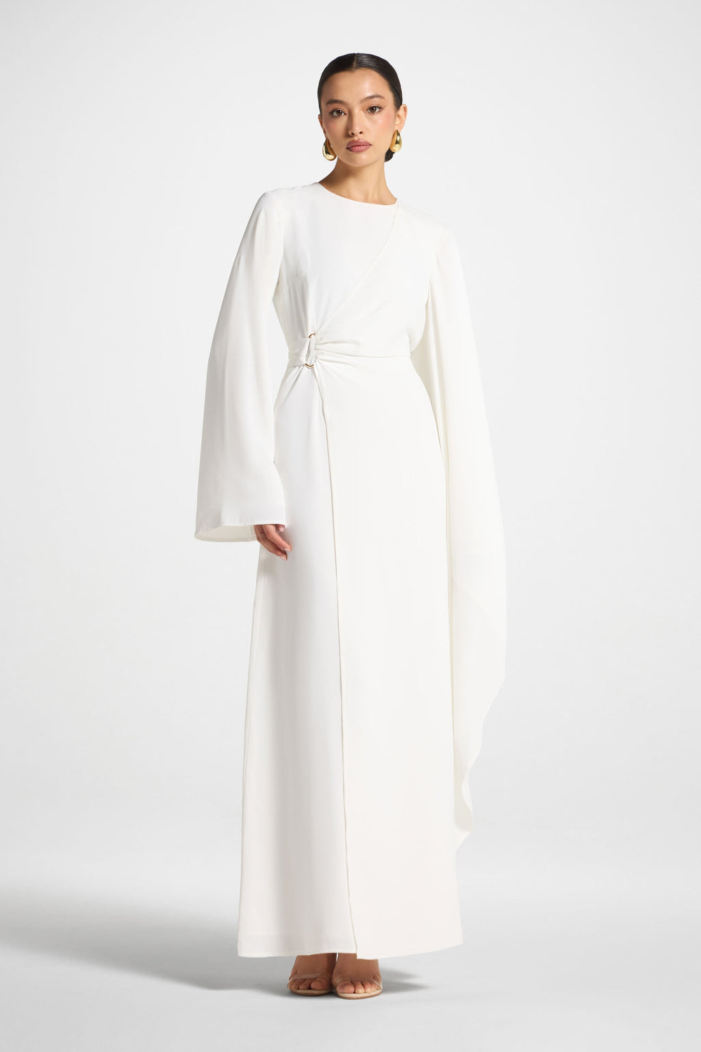 Robe Longue à Manches Asymétriques - Blanc Abayas Modeen
