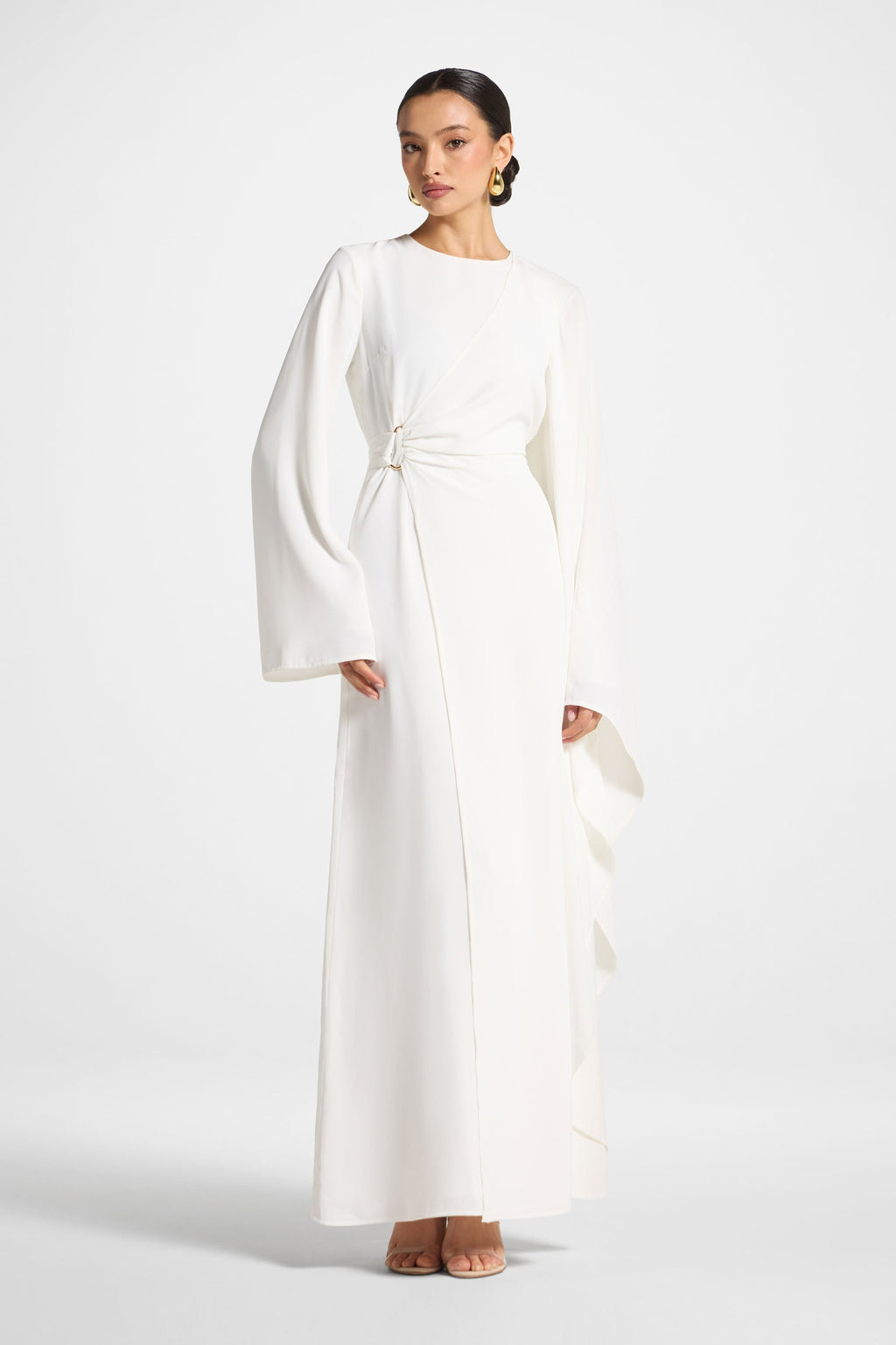 Robe Longue à Manches Asymétriques - Blanc Abayas Modeen