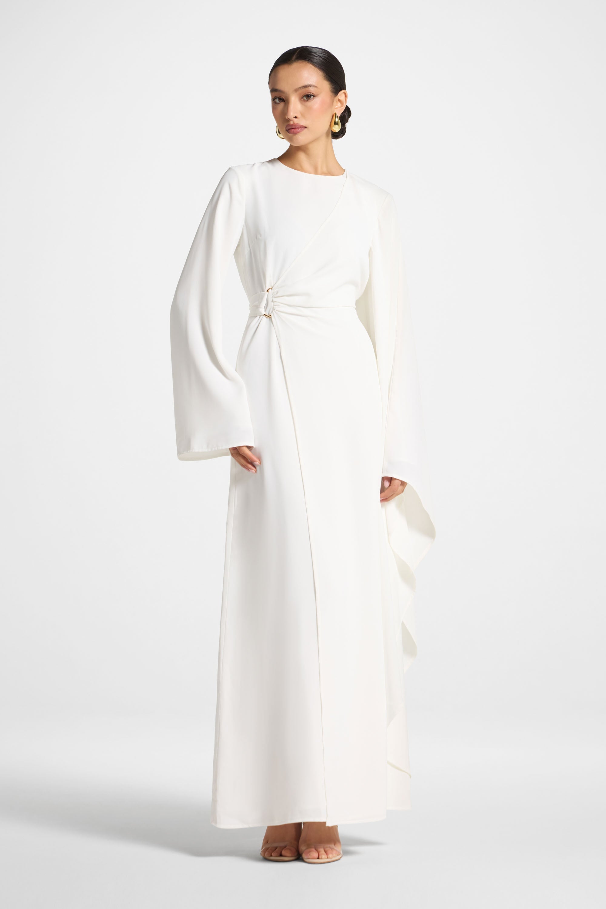 Robe Longue à Manches Asymétriques - Blanc Abayas Modeen