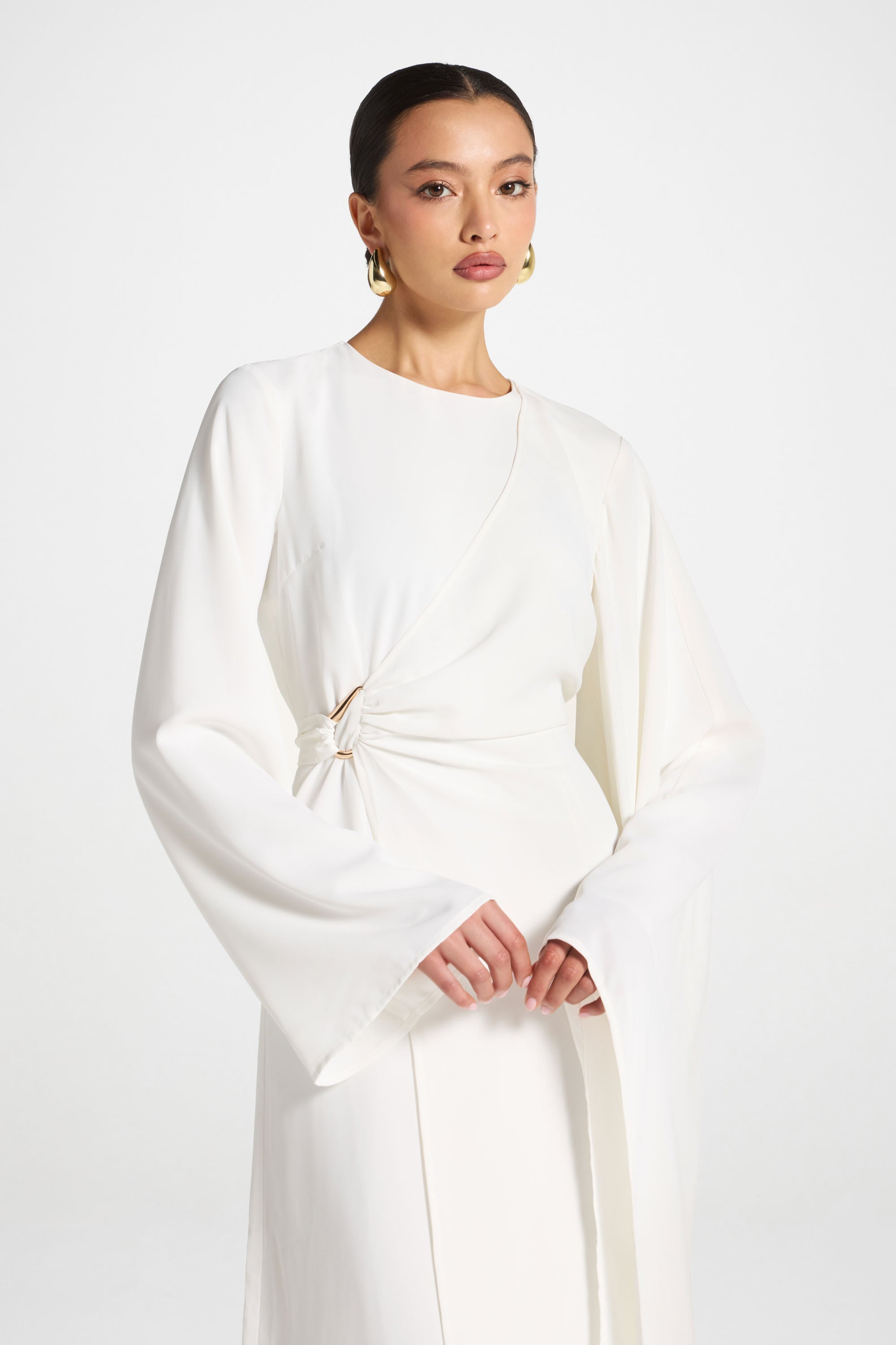 Robe Longue à Manches Asymétriques - Blanc Abayas Modeen