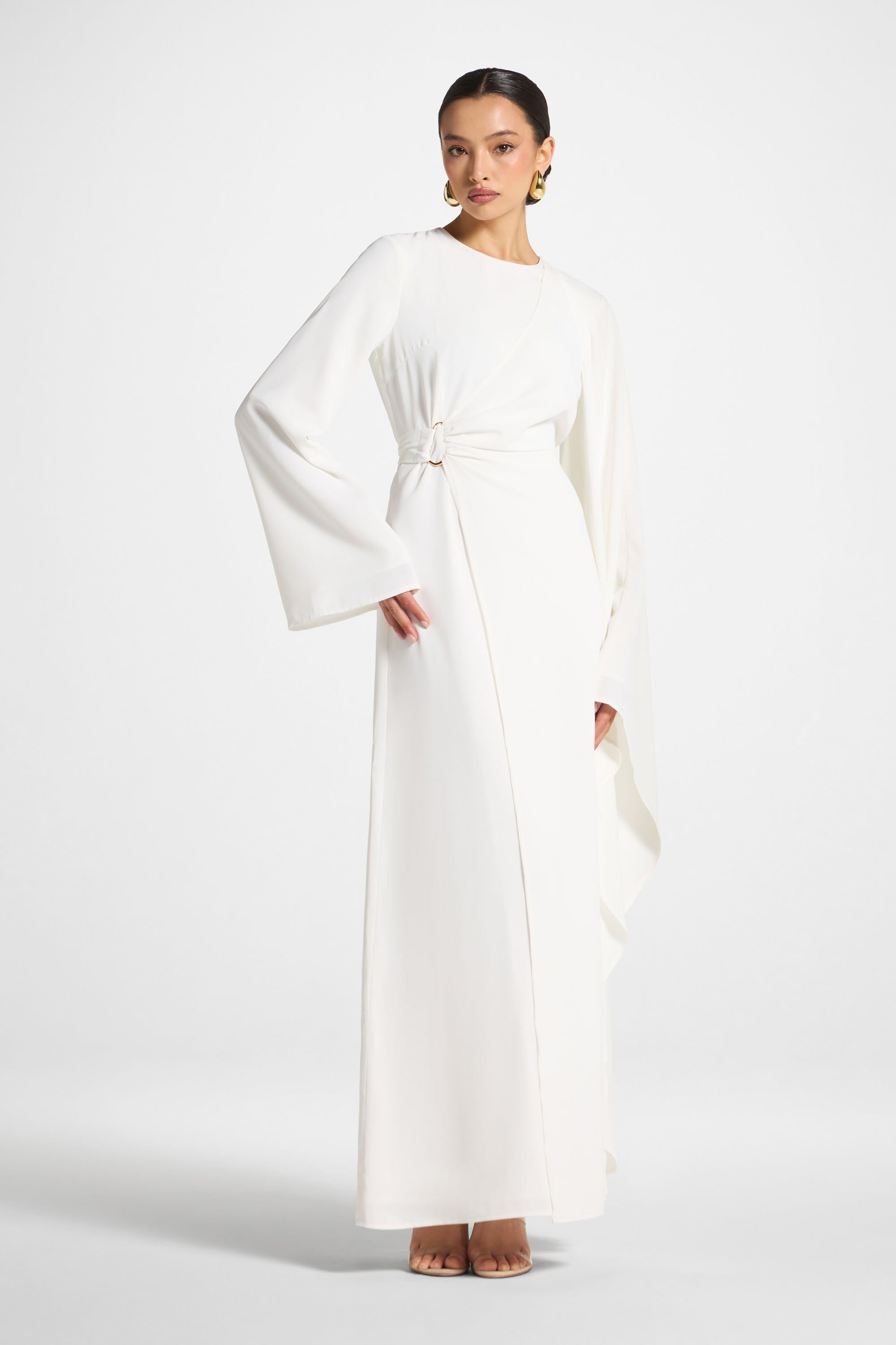 Robe Longue à Manches Asymétriques - Blanc Abayas Modeen