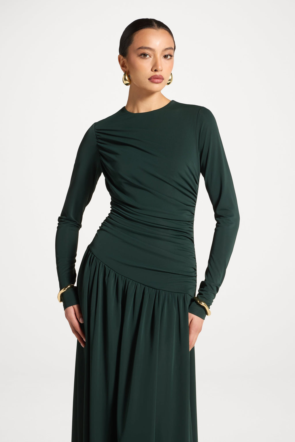Robe Longue Froncée à Taille Asymétrique - Émeraude Abayas Modeen