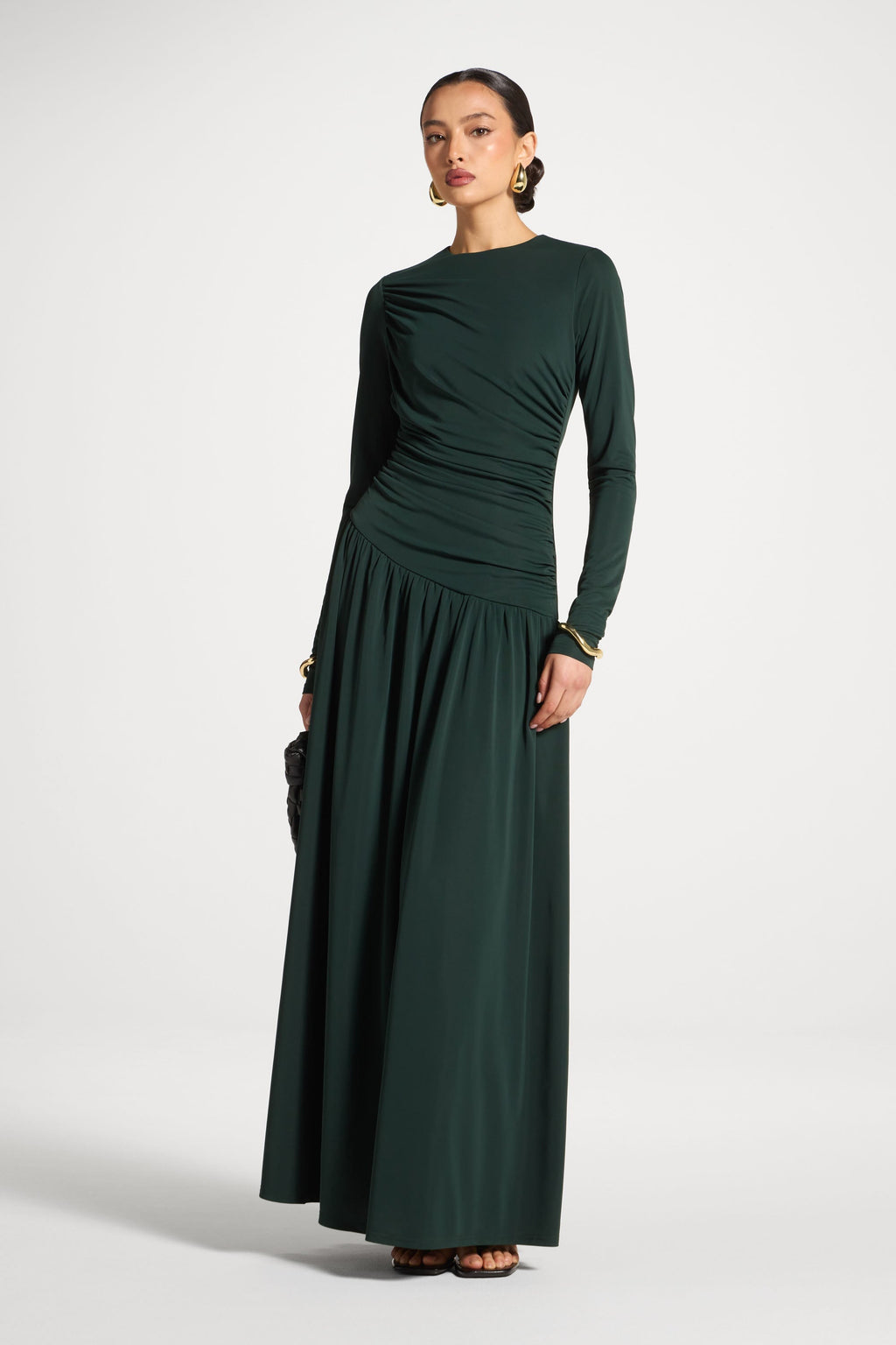 Robe Longue Froncée à Taille Asymétrique - Émeraude Abayas Modeen